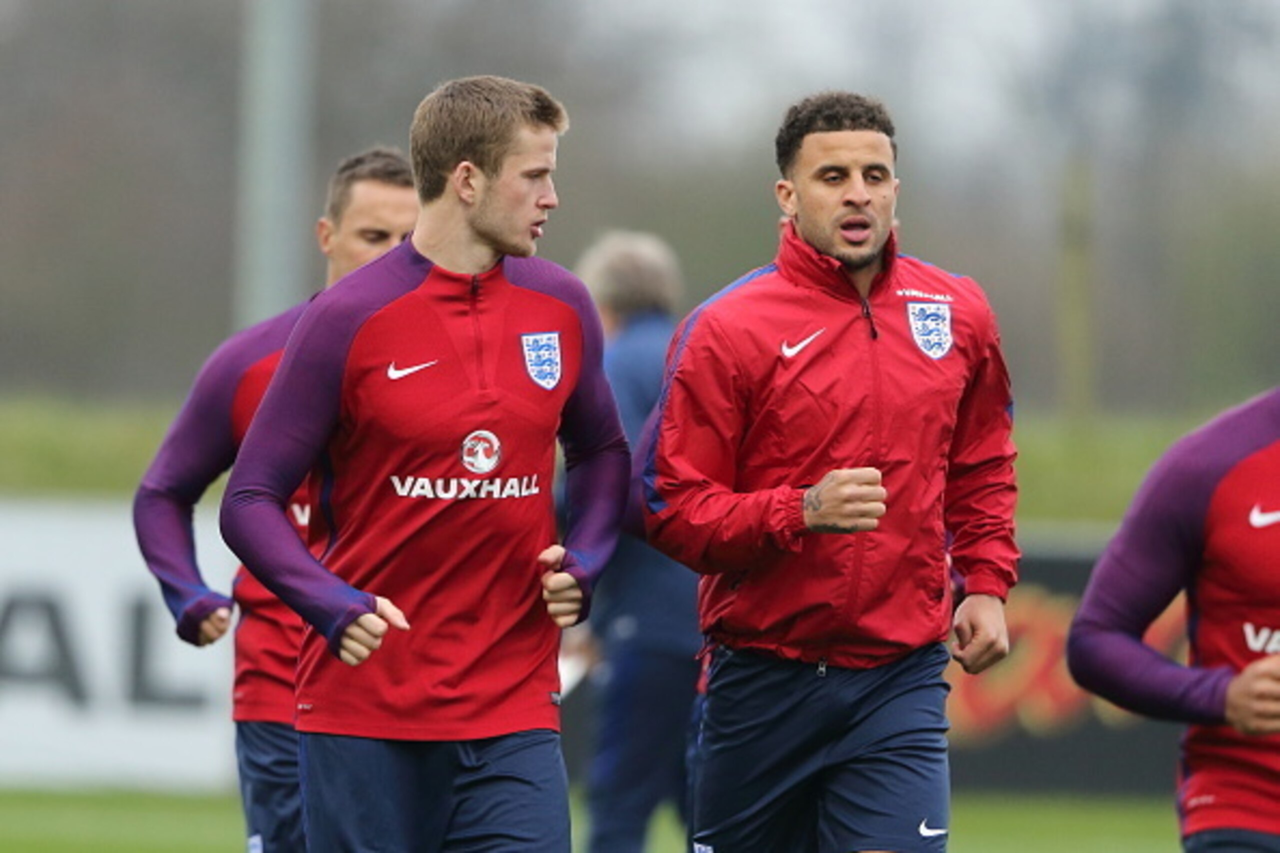 BURTON-UPON-TRENT, ENGLAND - MARCH 22:  Eric Dier and Dele Alli of England during the England training session at St Georges Park on March 22, 2016 in Burton-upon-Trent, England.  (Photo by Matthew Ashton - AMA/Getty Images)