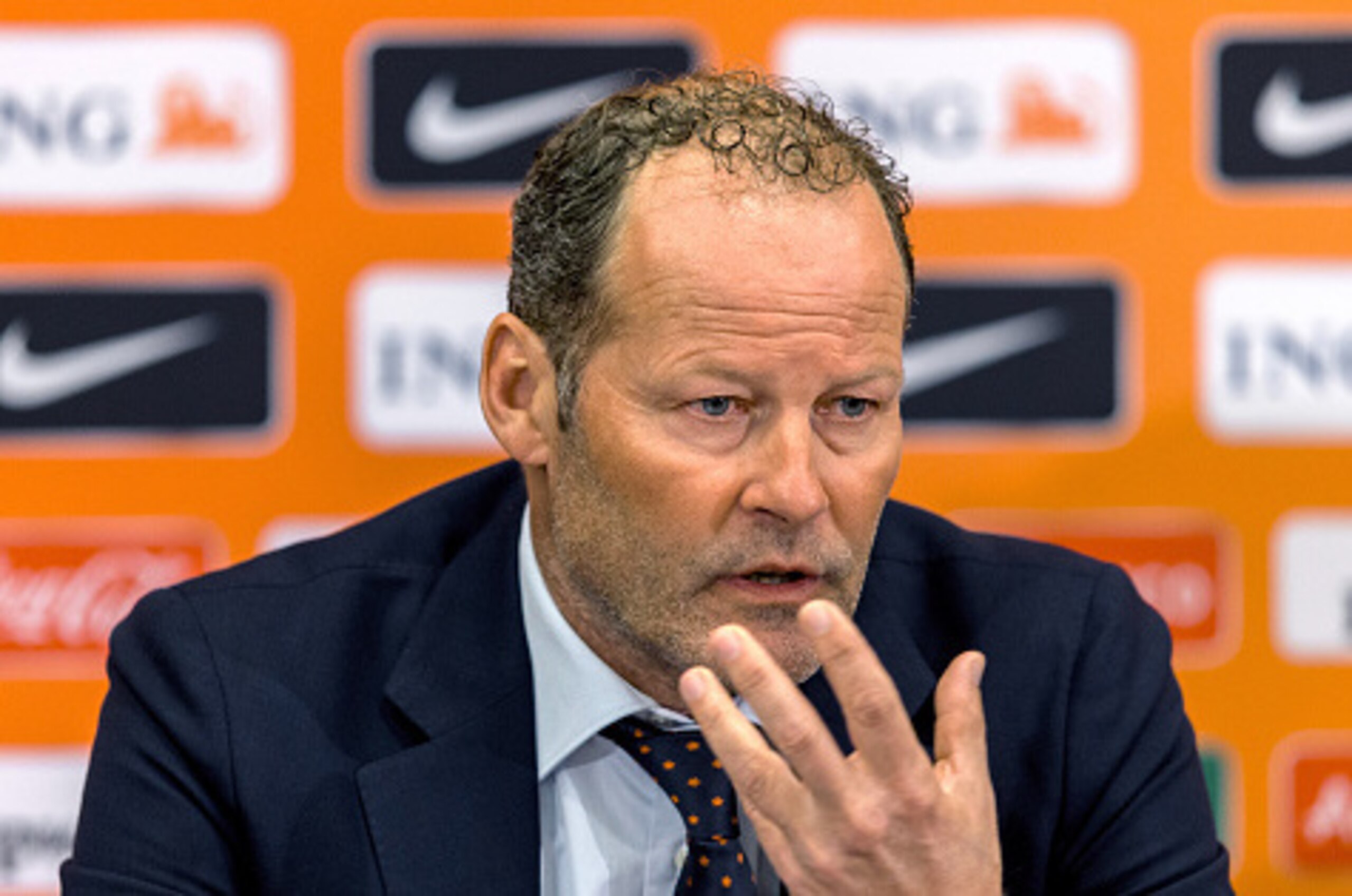 Dutch national soccer team head coach Danny Blind speaks during a press conference in Zeist, on March 18, 2016.  
The Netherlands will face France in an international friendly soccer matche on 25 March 2016 and England on March 29. / AFP / ANP / Jerry Lam