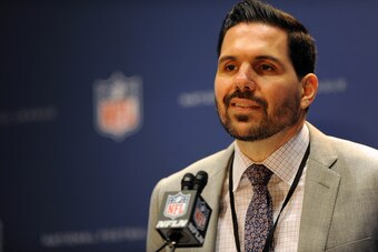 Mar 21, 2016; Boca Raton, FL, USA; Vice President of officiating for the NFL Dean Blandino speaks Monday during the NFL annual meetings at the Boca Raton Resort & Club. Mandatory Credit: Robert Duyos-USA TODAY Sports
