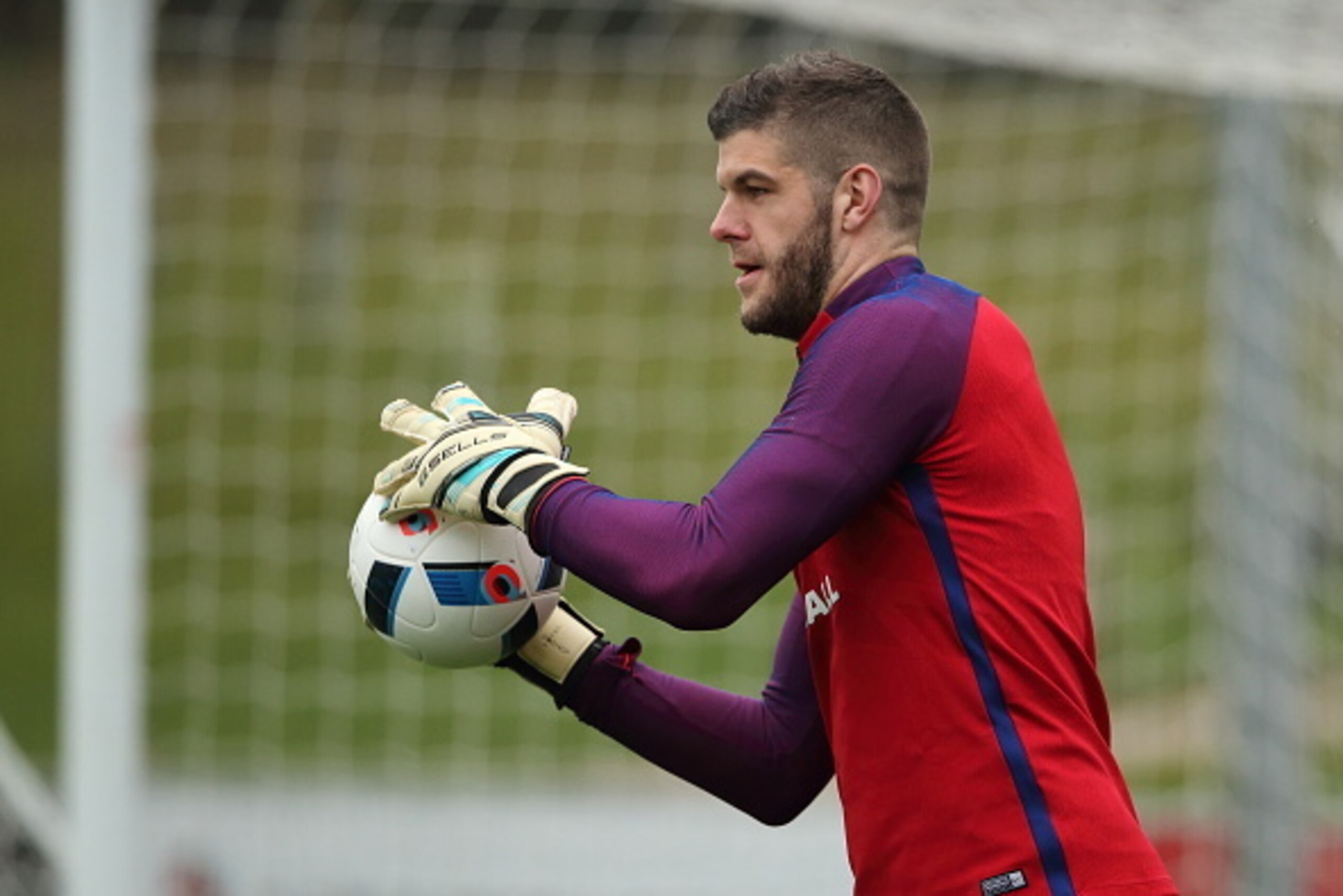 BURTON-UPON-TRENT, ENGLAND - MARCH 22:  Goalkeeper Fraser Forster during the England training session at St Georges Park on March 22, 2016 in Burton-upon-Trent, England.  (Photo by Matthew Ashton - AMA/Getty Images)
