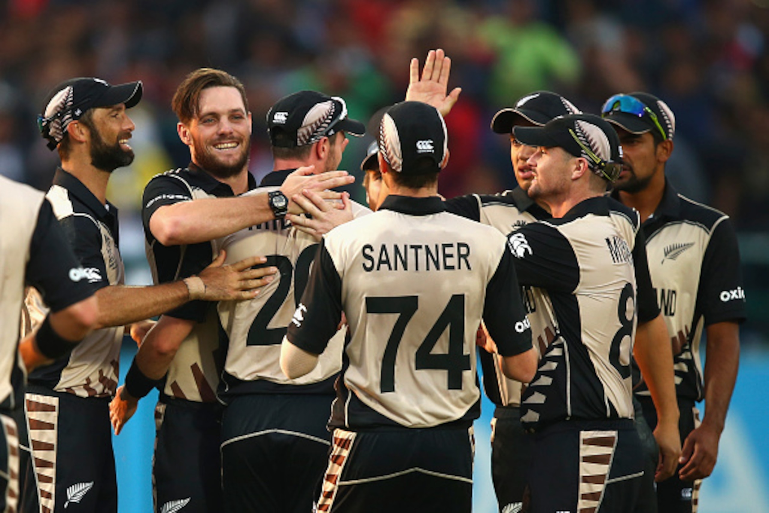 DHARAMSALA, INDIA - MARCH 18:  Mitchell McClenaghan of New Zealand celebrates after taking the wicket of Mitchell Marsh of Australia during the ICC World Twenty20 India 2016 Super 10s Group 2 match between Australia and New Zealand at HPCA Stadium on Marc