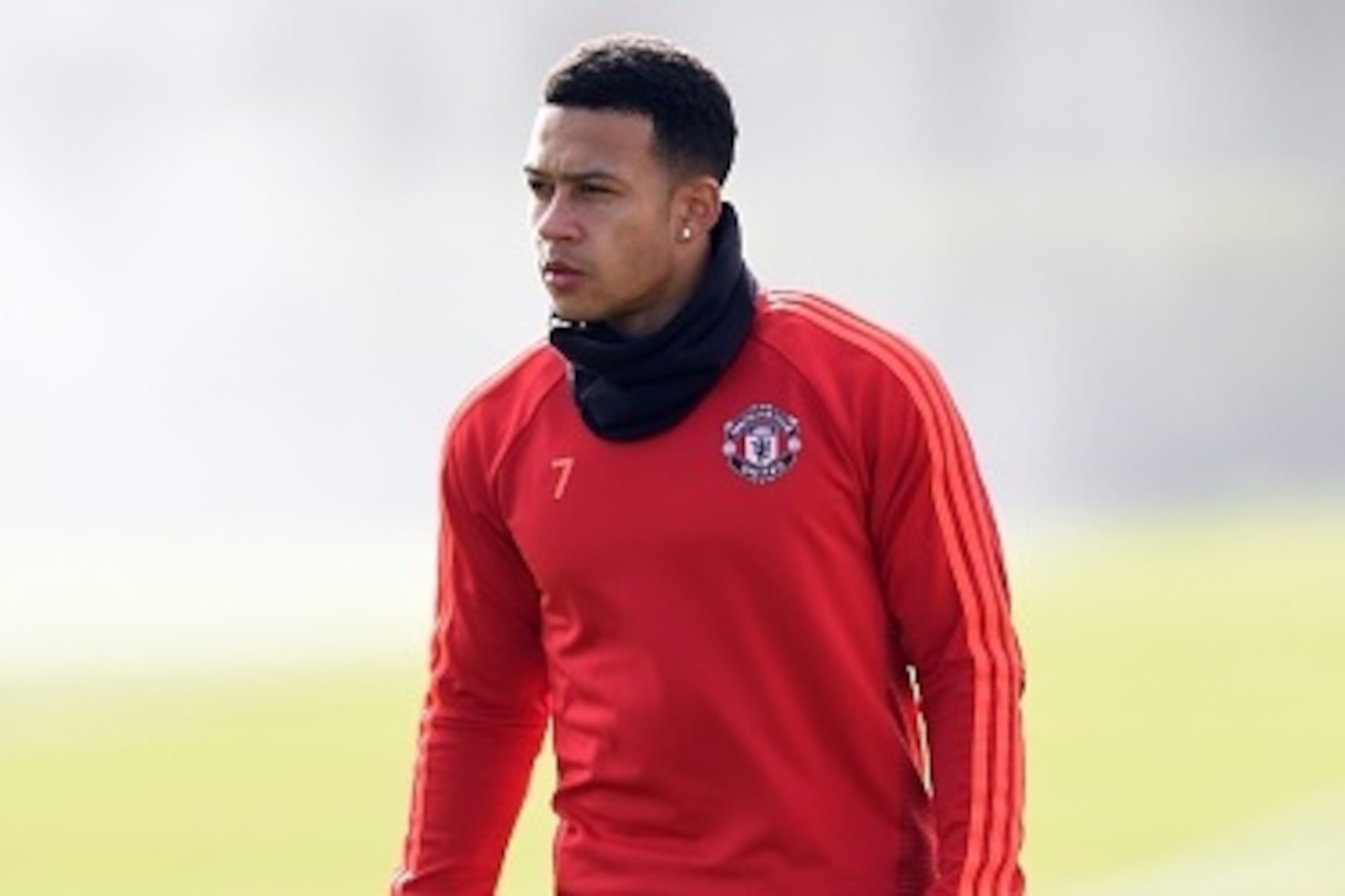 Manchester United's Dutch midfielder Memphis Depay takes part in a team training session at their Carrington Training Centre in Manchester, north west England on March 16, 2016 ahead of their UEFA Europa League second leg football match against Liverpool.