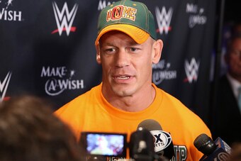 NEW YORK, NY - AUGUST 21:  WWE superstar wrestler John Cena attends the Make-A-Wish celebration event for John Cena's 500th Wish Granting Milestone at Dave & Buster's Time Square on August 21, 2015 in New York City.  (Photo by Rob Kim/Getty Images)