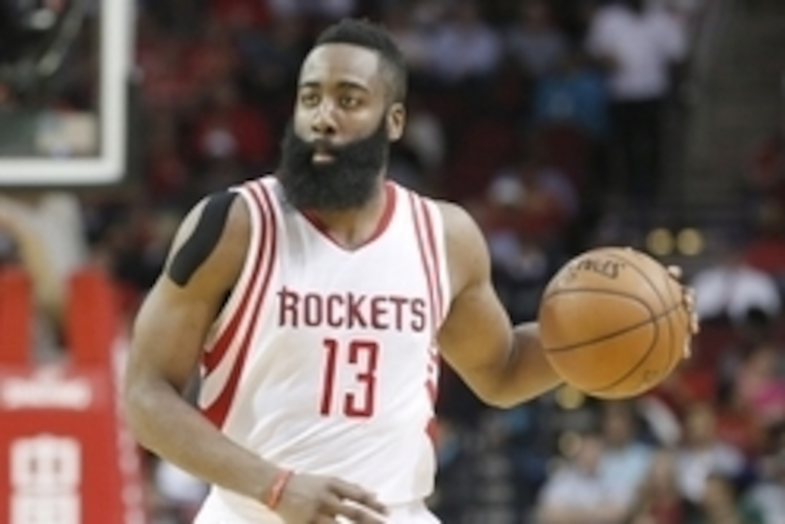 Mar 25, 2016; Houston, TX, USA; Houston Rockets guard James Harden (13) dribbles the ball against the Toronto Raptors in the second quarter at Toyota Center. Mandatory Credit: Thomas B. Shea-USA TODAY Sports Mar 25, 2016; Houston, TX, USA; Houston Rockets guard James Harden (13) dribbles the ball against the Toronto Raptors in the second quarter at Toyota Center. Mandatory Credit: Thomas B. Shea-USA TODAY Sports