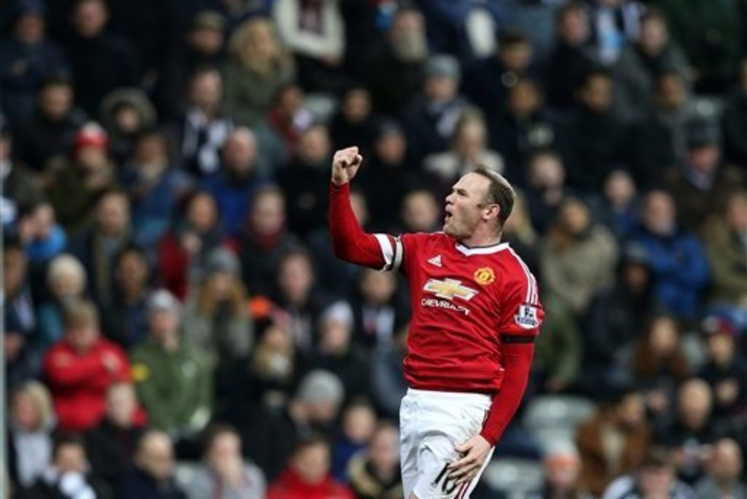 Rooney celebrates his goal against Newcastle in January 2016.