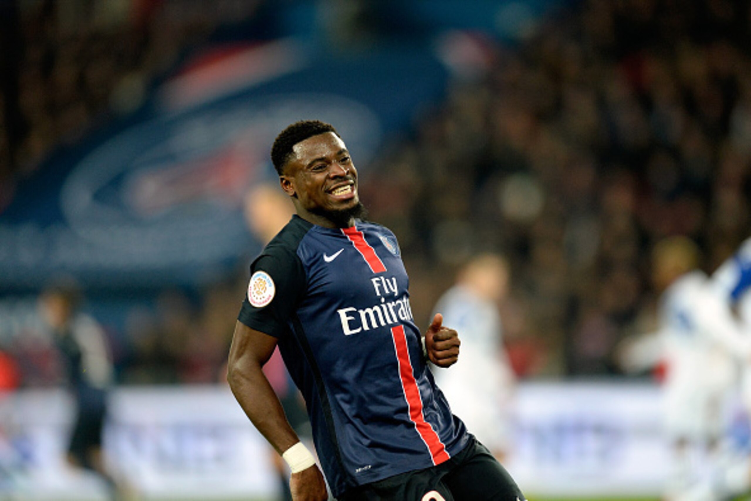 PARIS, FRANCE - JANUARY 08: Serge Aurier of Paris Saint-Germain reacts during the Ligue 1 game between Paris Saint-Germain and SC Bastia at Parc des Princes on January 8, 2016 in Paris, France. (Photo by Aurelien Meunier/Getty Images)