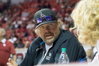 NORMAN, OK - DECEMBER 12: Toby Keith enjoys the Oral Roberts Oklahoma NCAA college basketball game at the Lloyd Noble Center on December 12, 2015 in Norman, Oklahoma. (Photo by J Pat Carter/Getty Images)