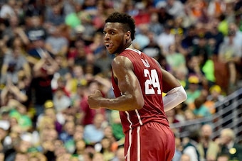 ANAHEIM, CA - MARCH 26:  Buddy Hield #24 of the Oklahoma Sooners reacts in the second half while taking on the Oregon Ducks in the NCAA Men's Basketball Tournament West Regional Final at Honda Center on March 26, 2016 in Anaheim, California.  (Photo by Ha