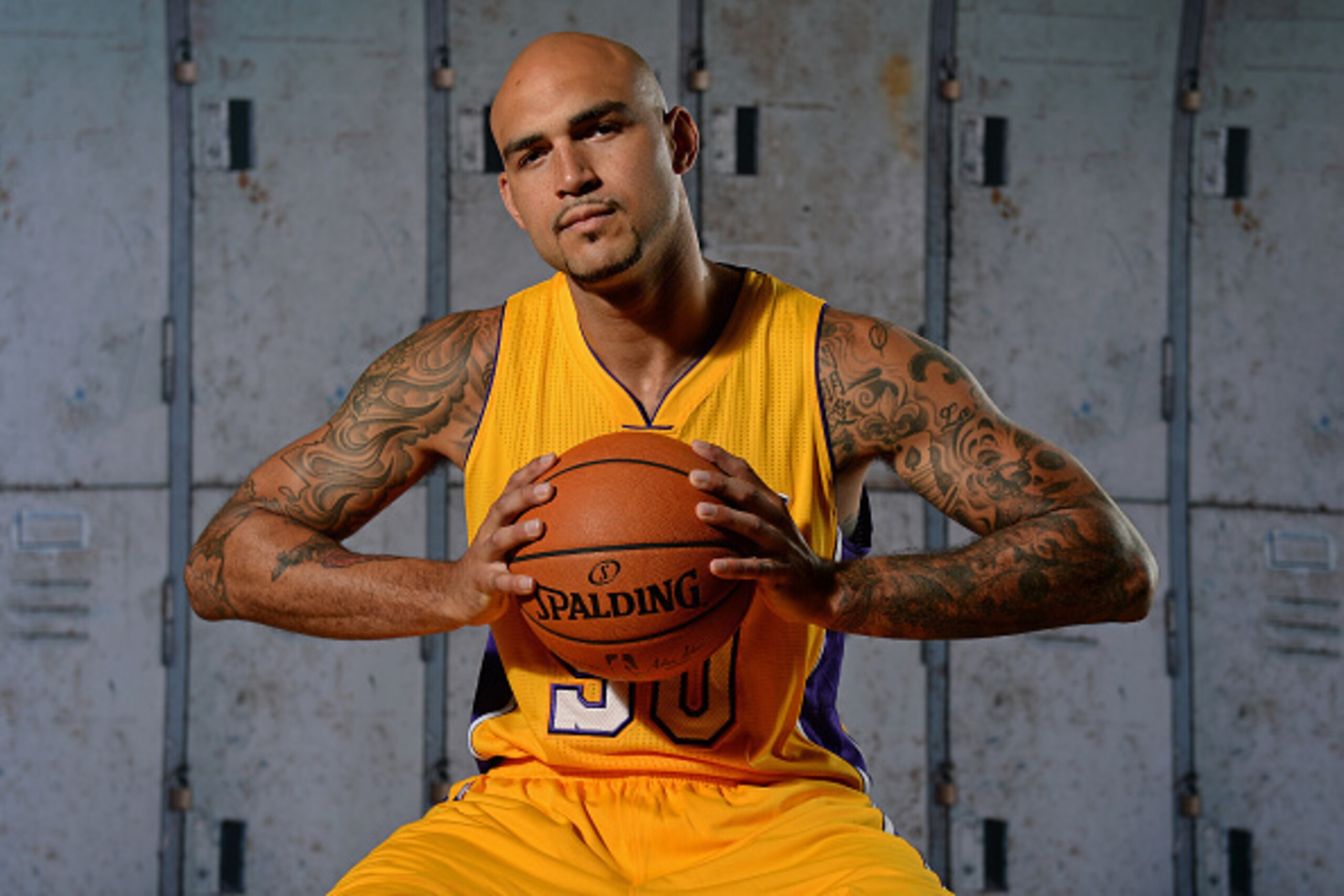 EL SEGUNDO, CA - SEPTEMBER 28: Robert Sacre #50 of the Los Angeles Lakers poses for a portrait during media day at Toyota Sports Center on September 28, 2015 in El Segundo, California. NOTE TO USER: User expressly acknowledges and agrees that, by downloa EL SEGUNDO, CA - SEPTEMBER 28: Robert Sacre #50 of the Los Angeles Lakers poses for a portrait during media day at Toyota Sports Center on September 28, 2015 in El Segundo, California. NOTE TO USER: User expressly acknowledges and agrees that, by downloa
