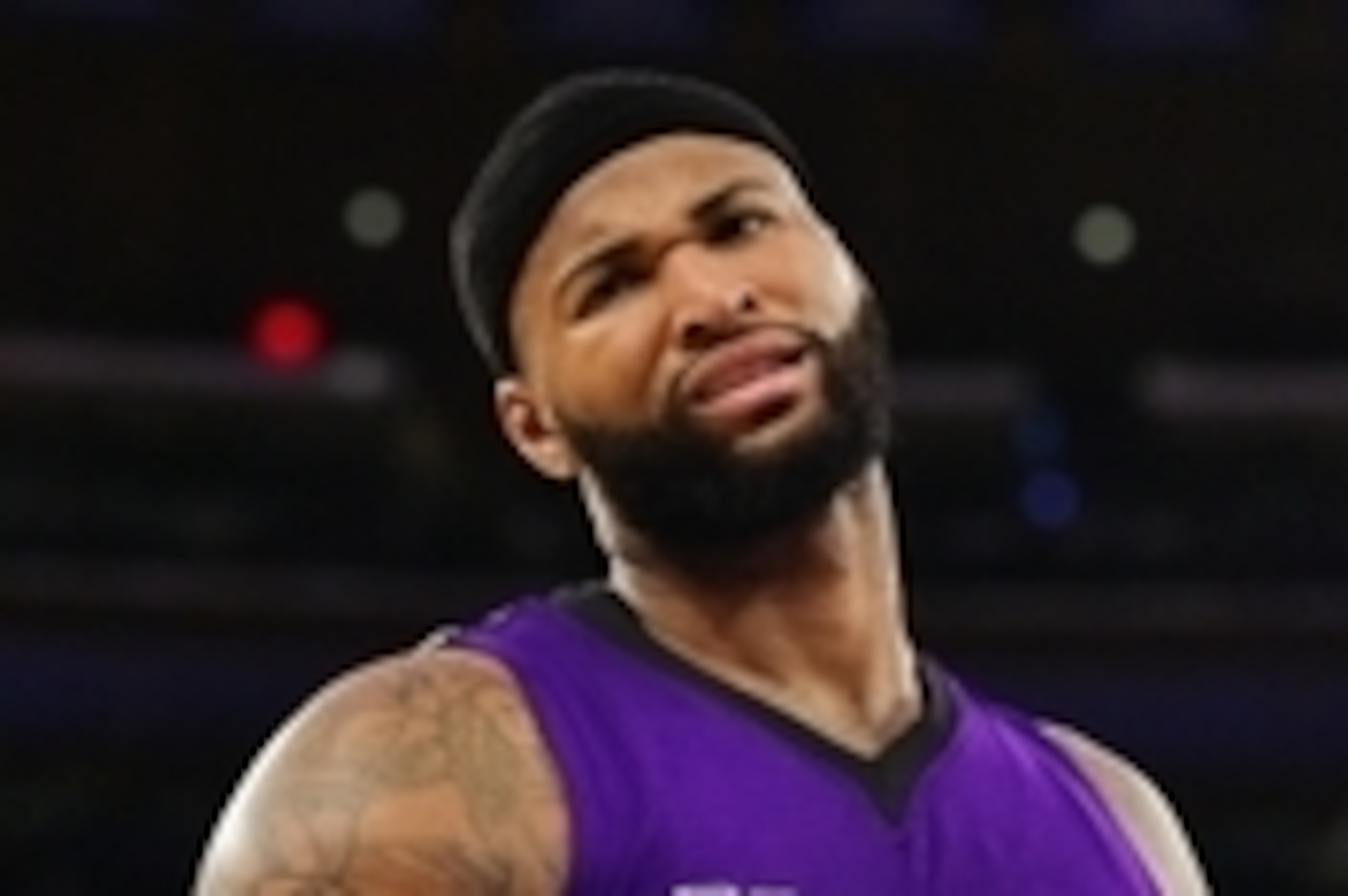 Mar 20, 2016; New York, NY, USA; Sacramento Kings center DeMarcus Cousins (15) reacts against the New York Knicks during the third quarter at Madison Square Garden. The Sacramento Kings defeated the New York Knicks 88-80. Mandatory Credit: Steven Ryan-USA