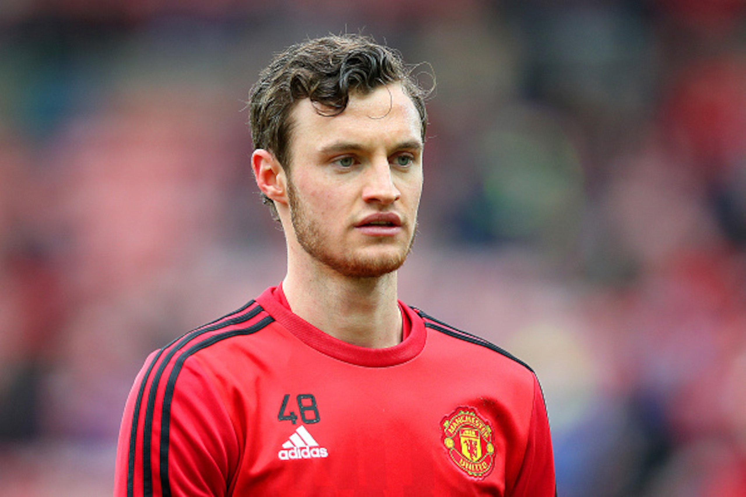 SUNDERLAND, ENGLAND - FEBRUARY 13:  Will Keane of Manchester United is seen during the warm up prior to the Barclays Premier League match between Sunderland and Manchester United at the Stadium of Light on February 13, 2016 in Sunderland, England.  (Photo