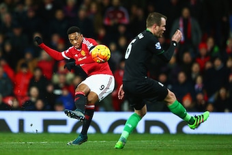 MANCHESTER, ENGLAND - FEBRUARY 02: Anthony Martial of Manchester United scores his team's second goal during the Barclays Premier League match between Manchester United and Stoke City at Old Trafford on February 2, 2016 in Manchester, England. (Photo by MANCHESTER, ENGLAND - FEBRUARY 02: Anthony Martial of Manchester United scores his team's second goal during the Barclays Premier League match between Manchester United and Stoke City at Old Trafford on February 2, 2016 in Manchester, England. (Photo by