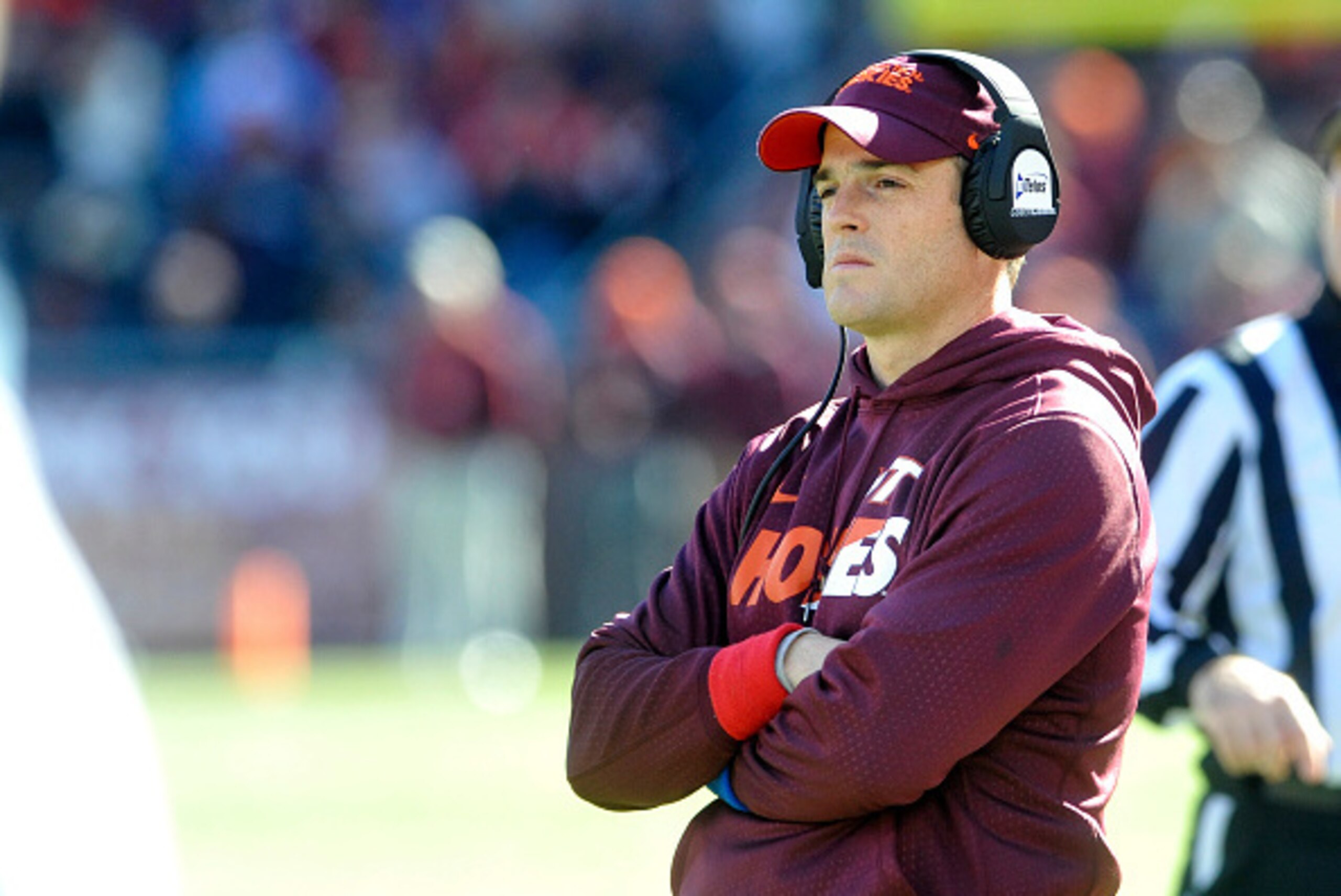 BLACKSBURG, VA - NOVEMBER 21: Associate head coach of the Virginia Tech Hokies Shane Beamer looks on during the first half against the North Carolina Tar Heels at Lane Stadium on November 21, 2015 in Blacksburg, Virginia. North Carolina defeated Virginia 