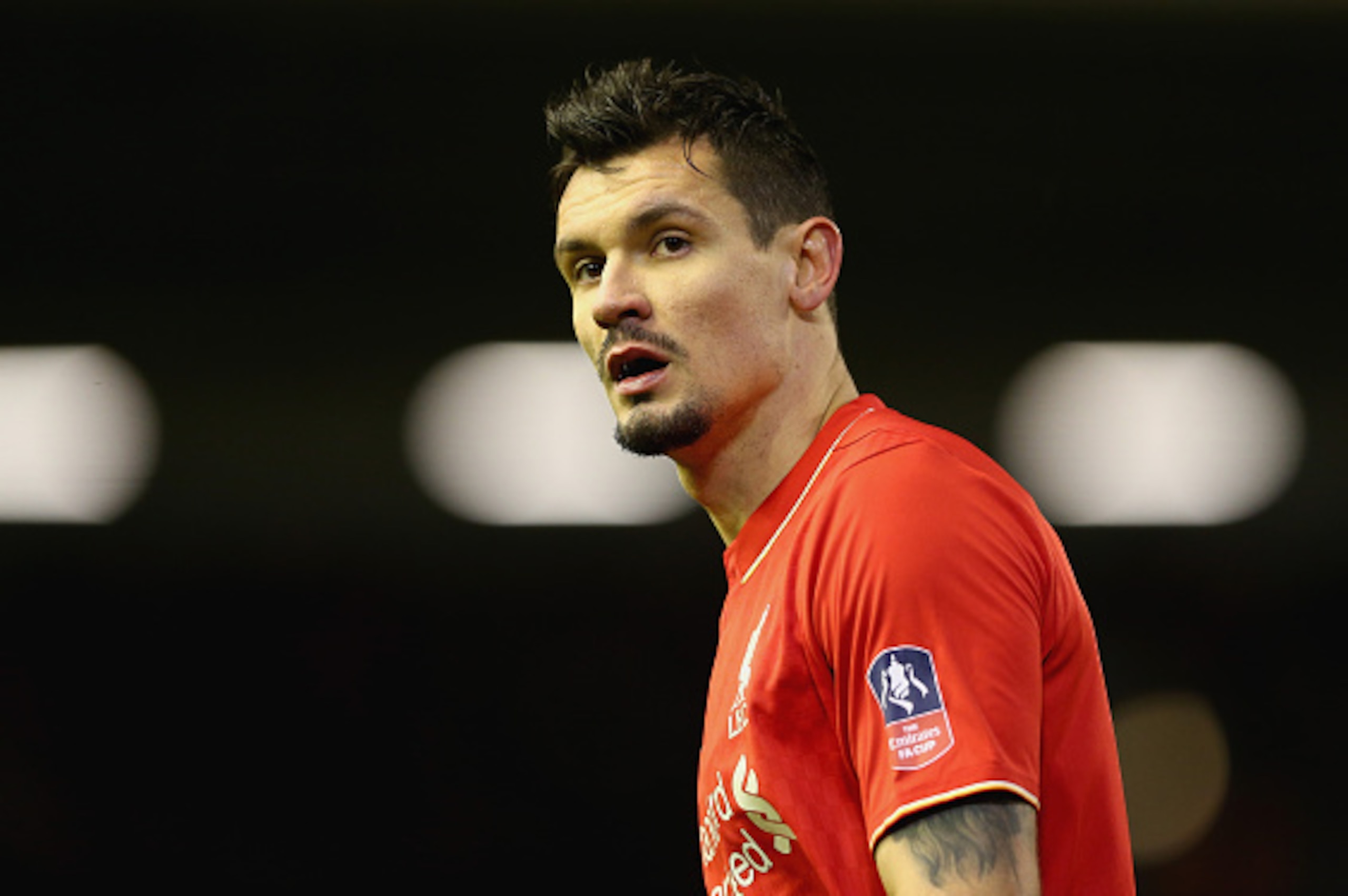 LIVERPOOL, ENGLAND - JANUARY 30:  Dejan Lovren of Liverpool in action during The Emirates FA Cup Fourth Round match between Liverpool and West Ham United at Anfield on January 30, 2016 in Liverpool, England.  (Photo by Clive Brunskill/Getty Images)