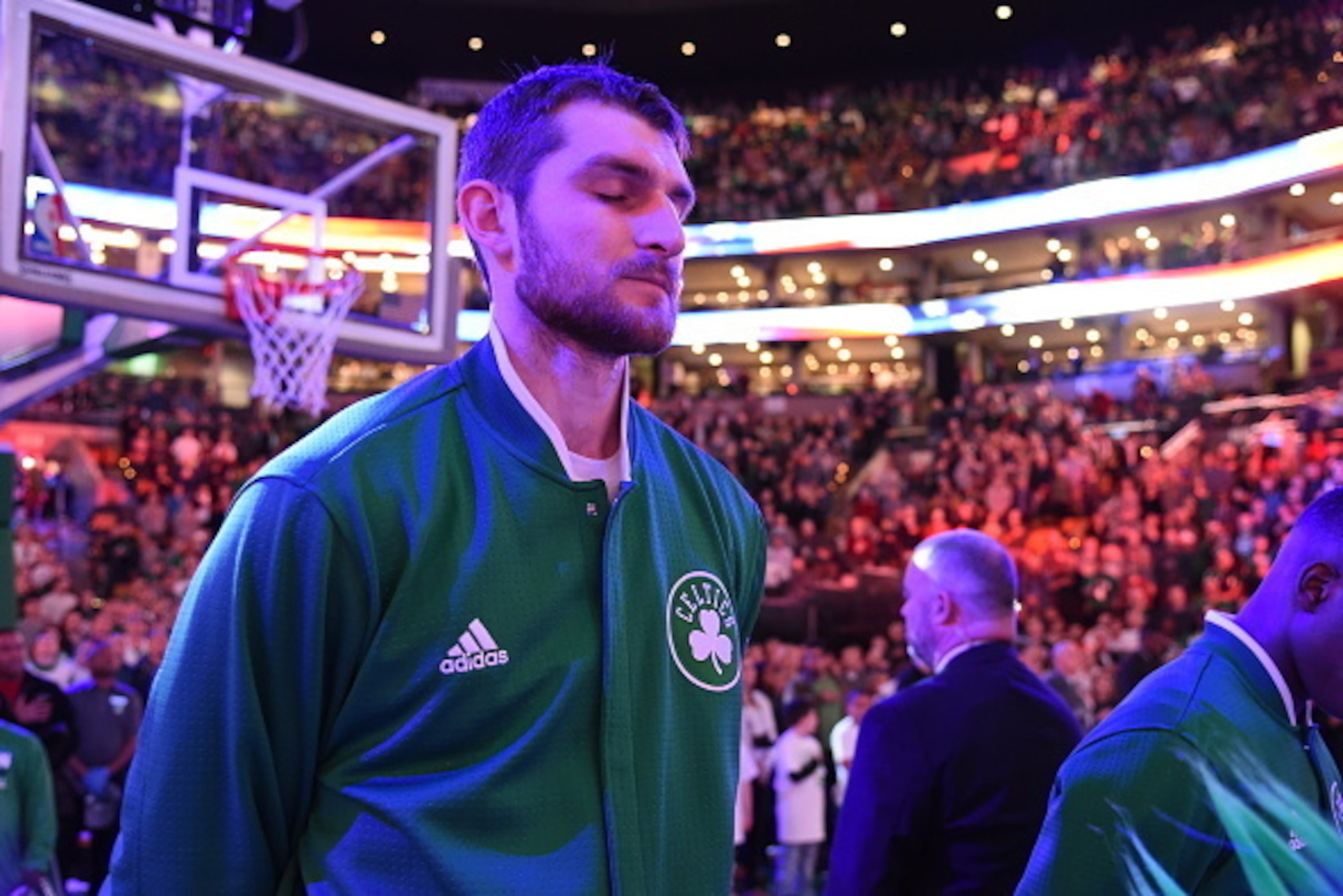 BOSTON, MA - MARCH 21: Tyler Zeller #44 of the Boston Celtics before the game against the Orlando Magic on March 21, 2016 at the TD Garden in Boston, Massachusetts.  NOTE TO USER: User expressly acknowledges and agrees that, by downloading and or using th