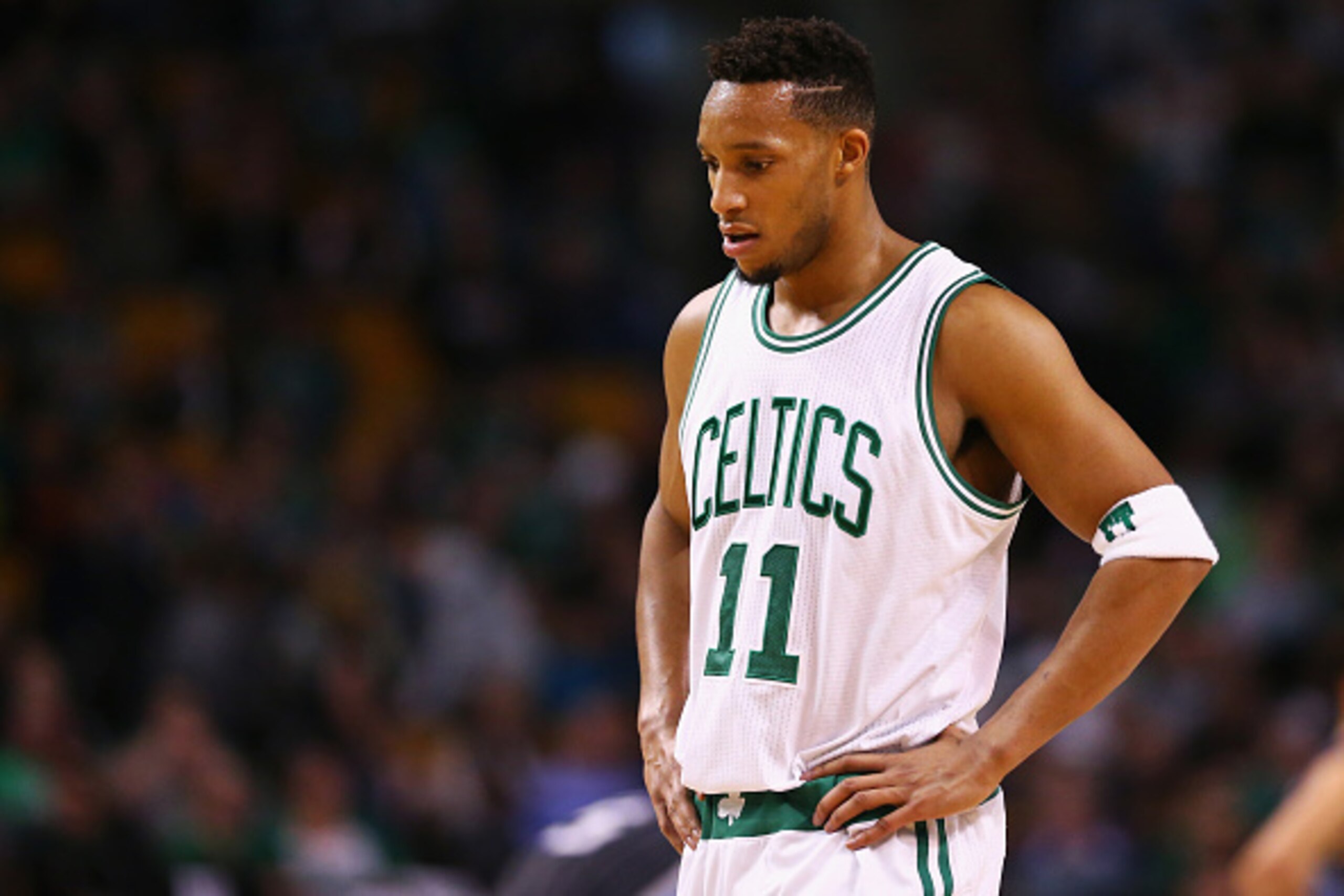 BOSTON, MA - MARCH 21: Evan Turner #11 of the Boston Celtics looks on during the second quarter against the Orlando Magic  at TD Garden on March 21, 2016 in Boston, Massachusetts.  (Photo by Maddie Meyer/Getty Images)