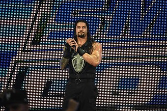 MIAMI, FL- SEPTEMBER 01: Roman Reigns looks on during the WWE Smackdown on September 1, 2015 at the American Airlines Arena in Miami, Florida.  (Photo by Ron ElkmanSports Imagery/Getty Images)