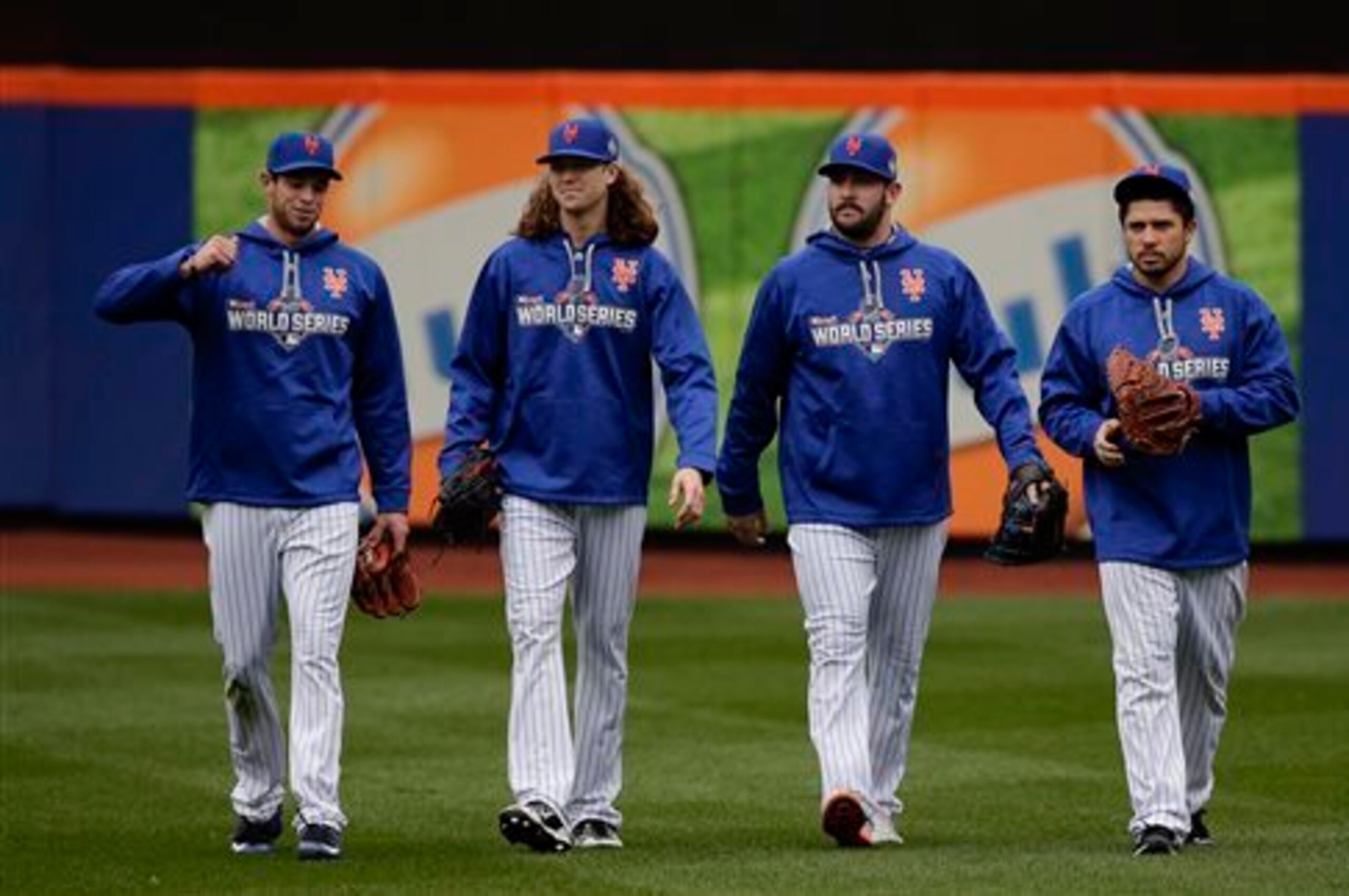 The left-handed Matz (left) gives the Mets a nice contrast to right-handed power pitchers Jacob deGrom and Matt Harvey (shown with catcher Travis d'Arnaud).