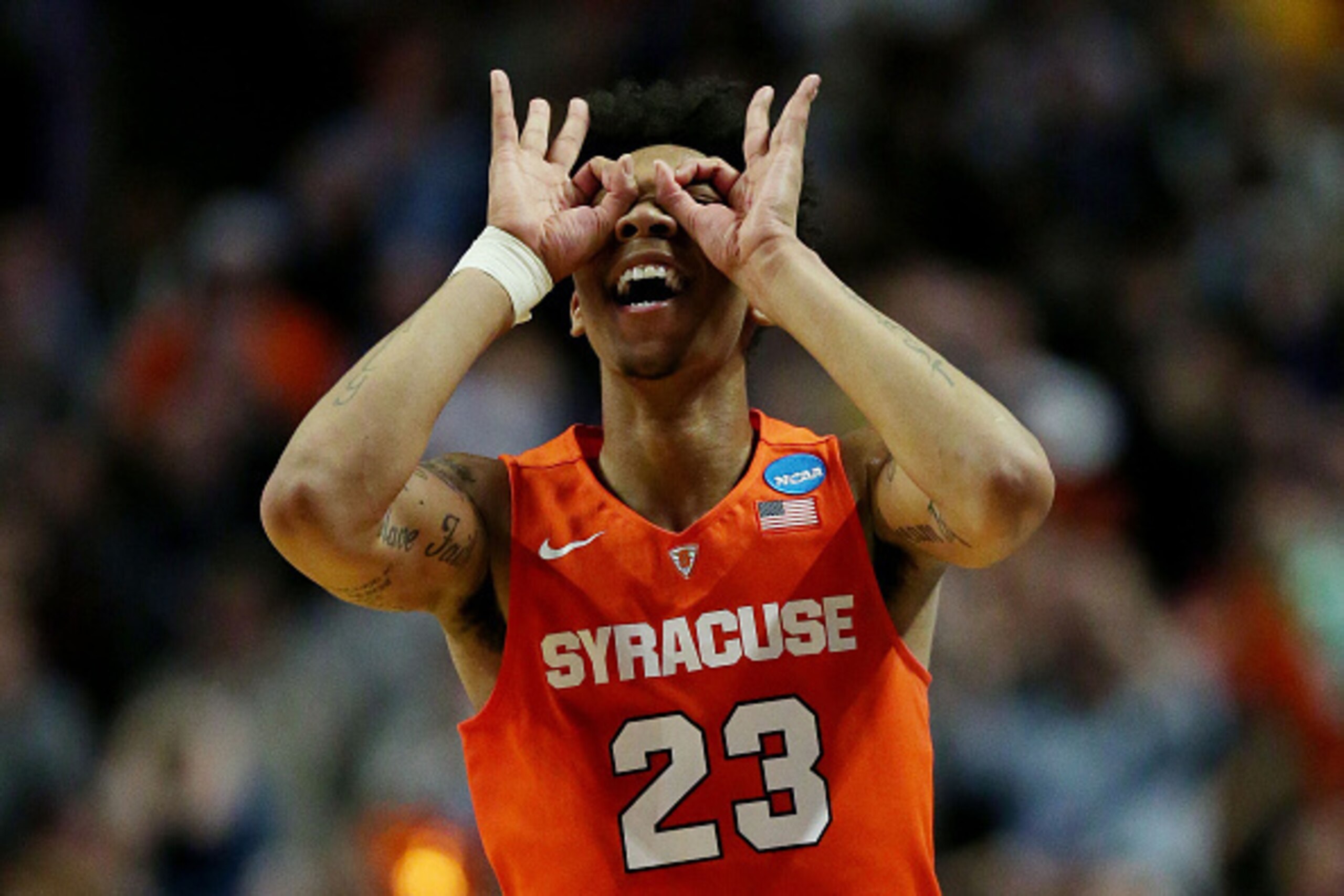 CHICAGO, IL - MARCH 27:  Malachi Richardson #23 of the Syracuse Orange celebrates in the second half against the Virginia Cavaliers during the 2016 NCAA Men's Basketball Tournament Midwest Regional Final at United Center on March 27, 2016 in Chicago, Illi