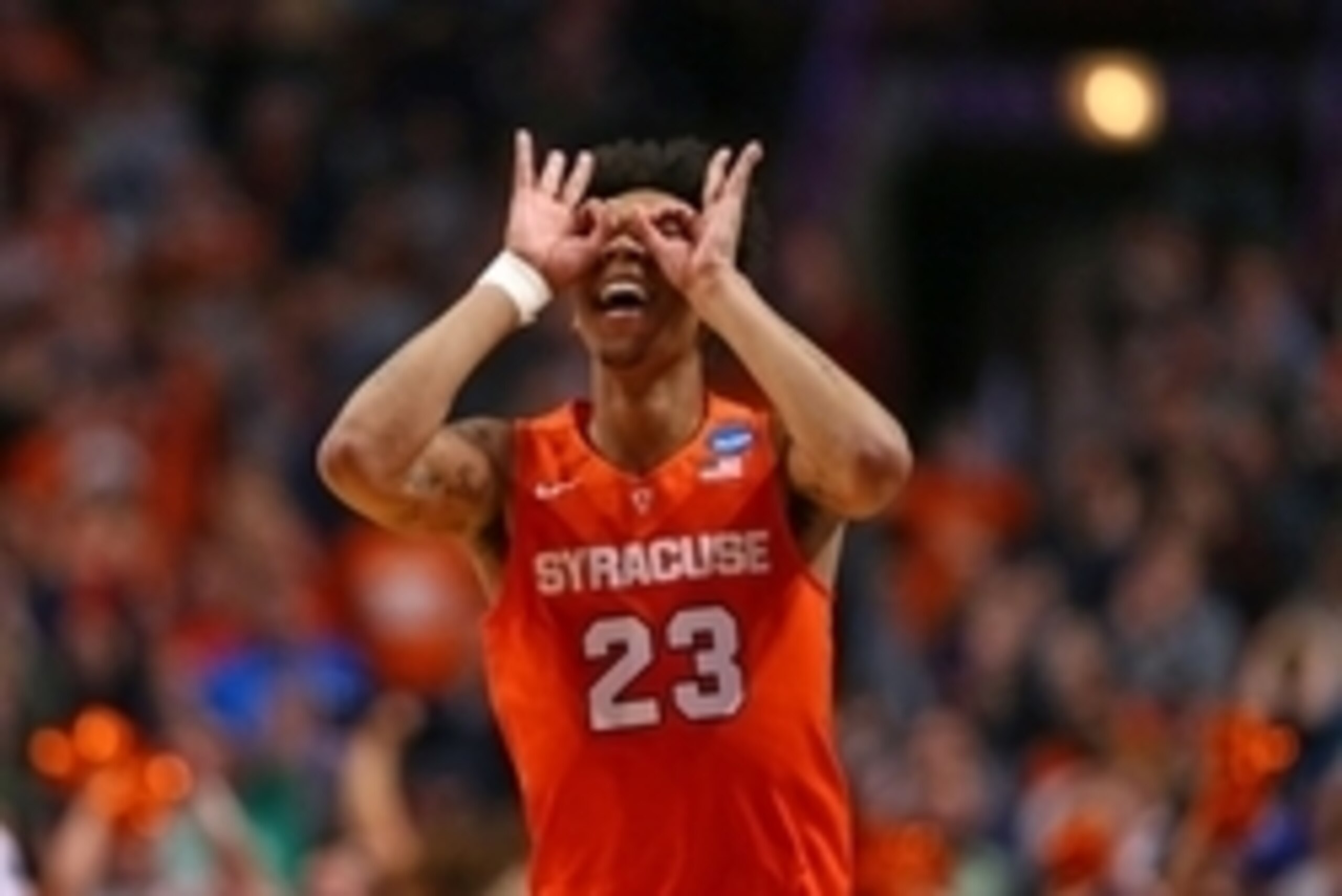 Mar 27, 2016; Chicago, IL, USA; Syracuse Orange guard Malachi Richardson (23) reacts to scoring during the second half against the Virginia Cavaliers in the championship game of the midwest regional of the NCAA Tournament at the United Center. Mandatory C