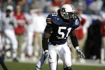 NASHVILLE, TN - DECEMBER 31: Travis Williams #51 of the Auburn Tigers in action against the Wisconsin Badgers during the Music City Bowl at The Coliseum on December 31, 2003 in Nashville, Tennessee. Auburn defeated Wisconsin 28-14. (Photo by Joe Robbins/G