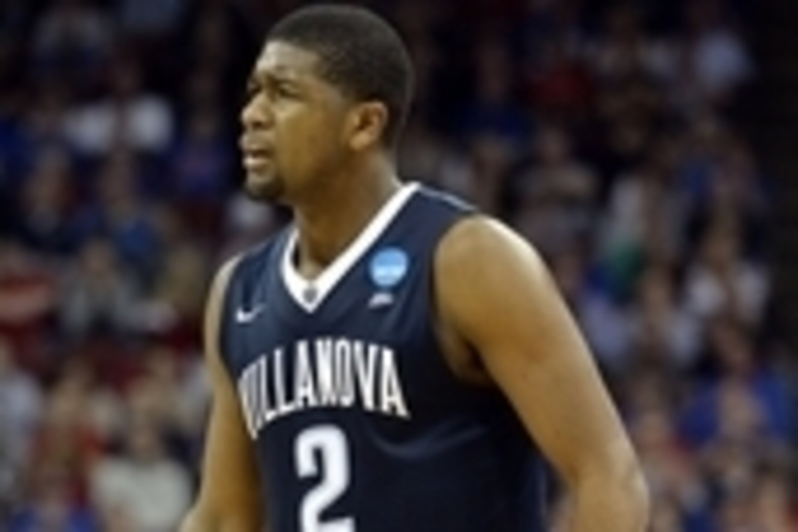Mar 26, 2016; Louisville, KY, USA; Villanova Wildcats forward Kris Jenkins (2) reacts against the Kansas Jayhawks during the second half of the south regional final of the NCAA Tournament at KFC YUM!. Mandatory Credit: Jamie Rhodes-USA TODAY Sports Mar 26, 2016; Louisville, KY, USA; Villanova Wildcats forward Kris Jenkins (2) reacts against the Kansas Jayhawks during the second half of the south regional final of the NCAA Tournament at KFC YUM!. Mandatory Credit: Jamie Rhodes-USA TODAY Sports