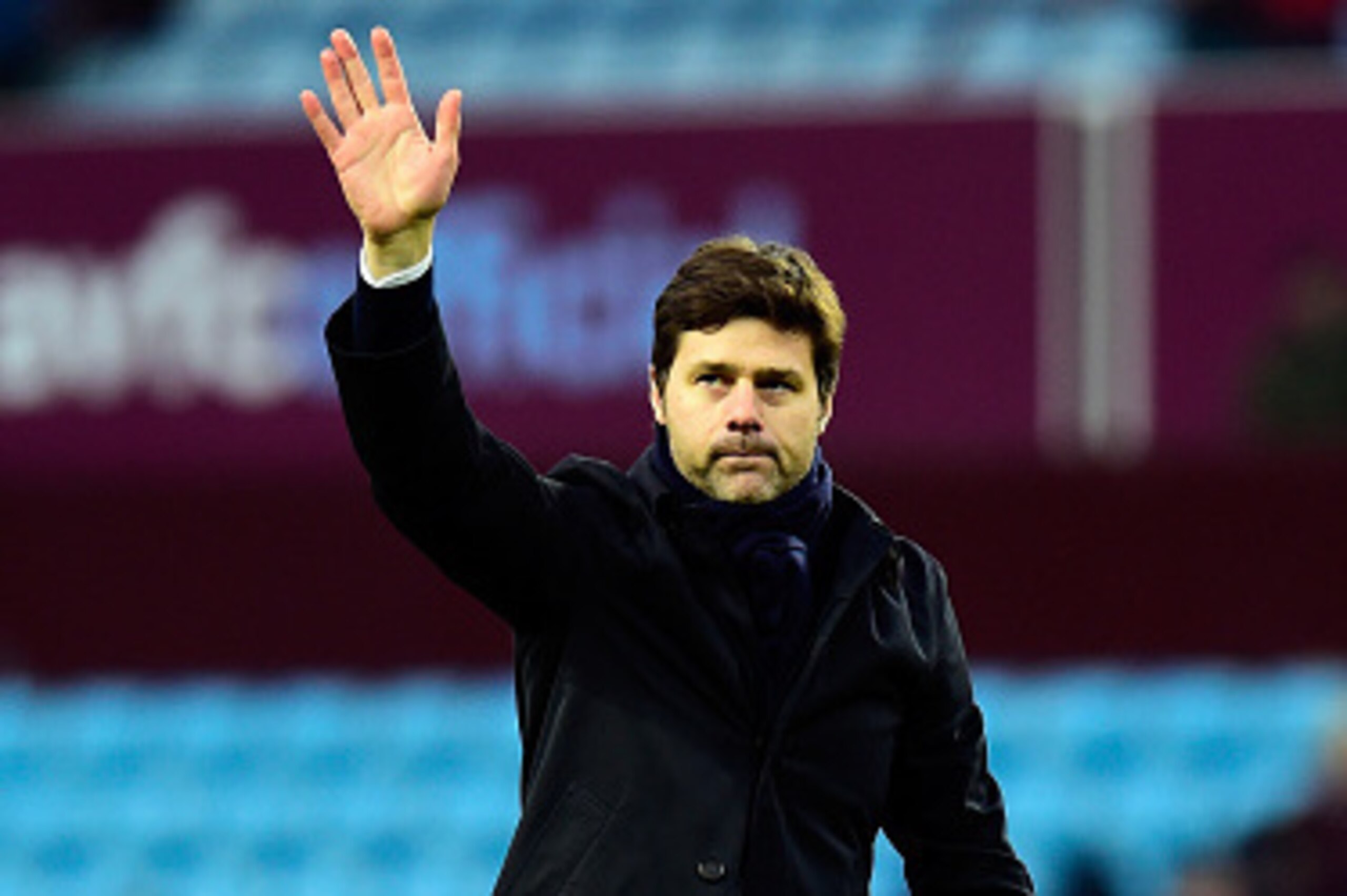 BIRMINGHAM, ENGLAND - MARCH 13: Mauricio Pochettino manager of Tottenham Hotspur waves to the travelling fans after victory in the Barclays Premier League match between Aston Villa and Tottenham Hotspur at Villa Park on March 13, 2016 in Birmingham, Engl BIRMINGHAM, ENGLAND - MARCH 13: Mauricio Pochettino manager of Tottenham Hotspur waves to the travelling fans after victory in the Barclays Premier League match between Aston Villa and Tottenham Hotspur at Villa Park on March 13, 2016 in Birmingham, Engl