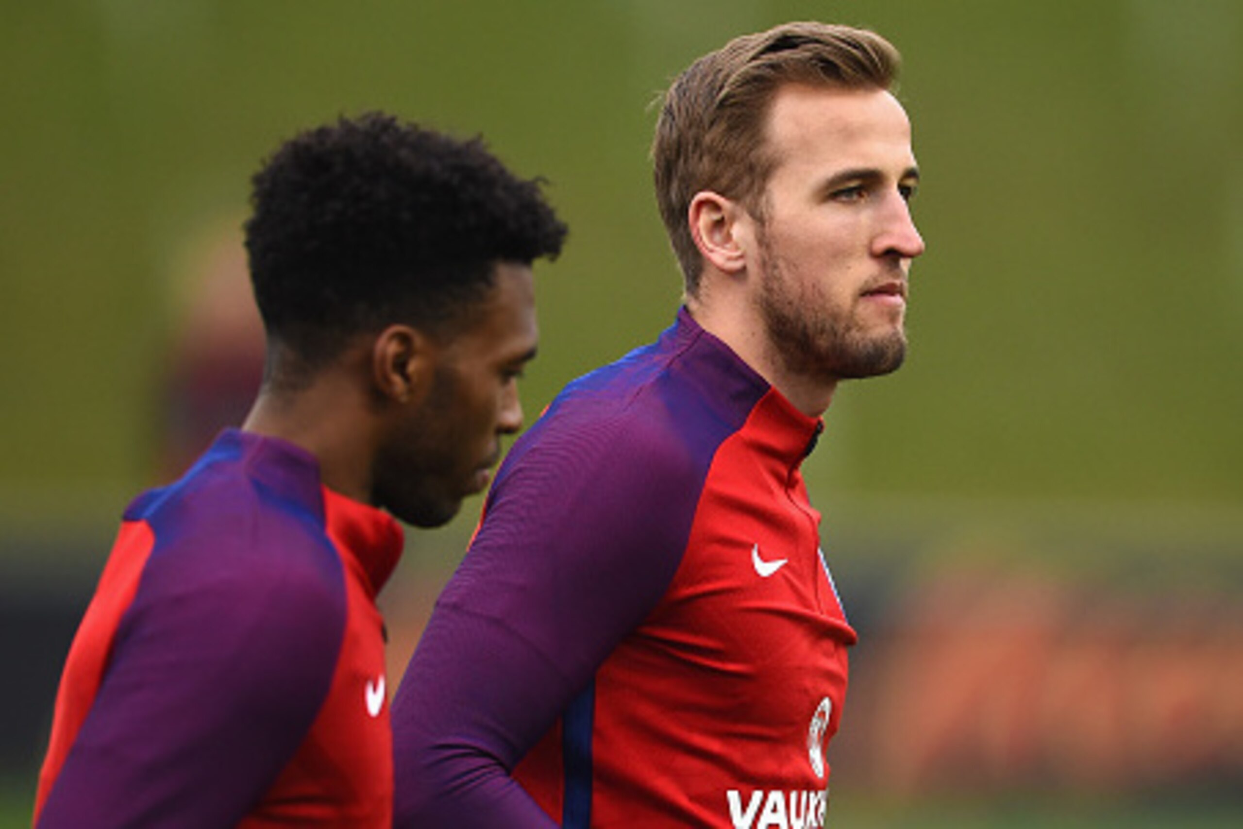 BURTON-UPON-TRENT, ENGLAND - MARCH 22: Harry Kane of England trains with Daniel Sturridge during England Training Session and Press Conference at St Georges Park on March 22, 2016 in Burton-upon-Trent, England.  (Photo by Laurence Griffiths/Getty Images)