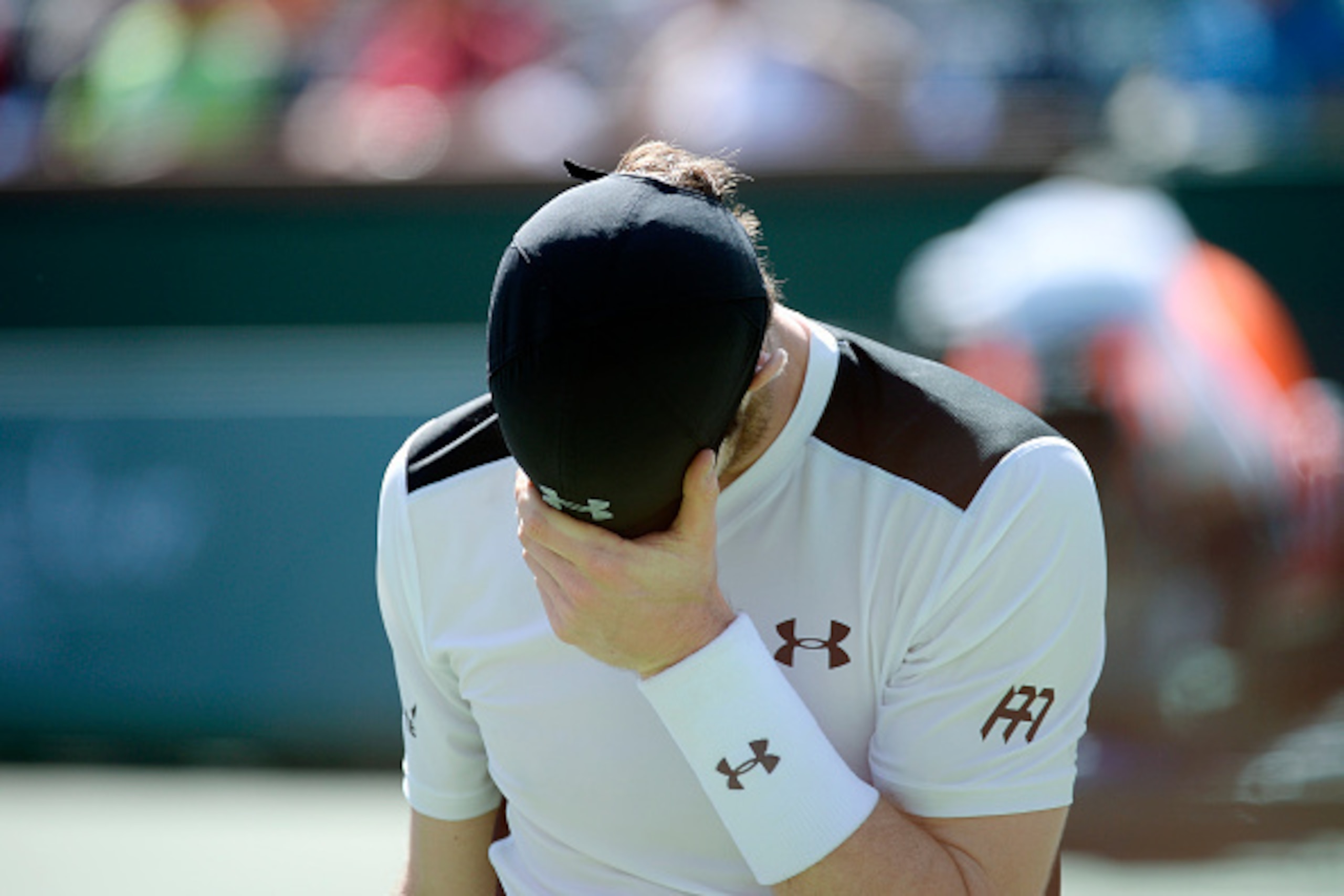 INDIAN WELLS, CA - MARCH 14: Andy Murray of Great Britain reacts after losing a game against Federico Delbonis of Argentina during day eight of the BNP Paribas Open at Indian Wells Tennis Garden on March 14, 2016 in Indian Wells, California. (Photo by Kev
