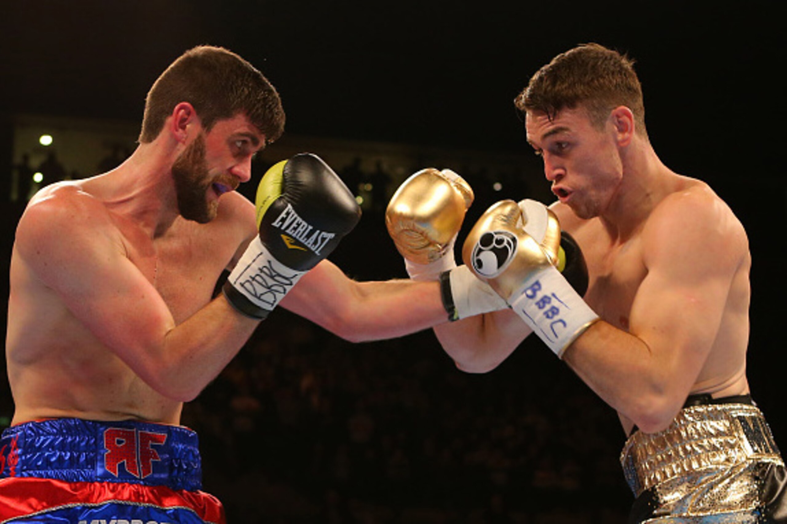LIVERPOOL, ENGLAND - NOVEMBER 7: Callum Smith and Rocky Fielding during their Super Middleweight contest at the Echo Arena on November 7, 2015 in Liverpool, England. (Photo by Dave Thompson/Getty Images)
