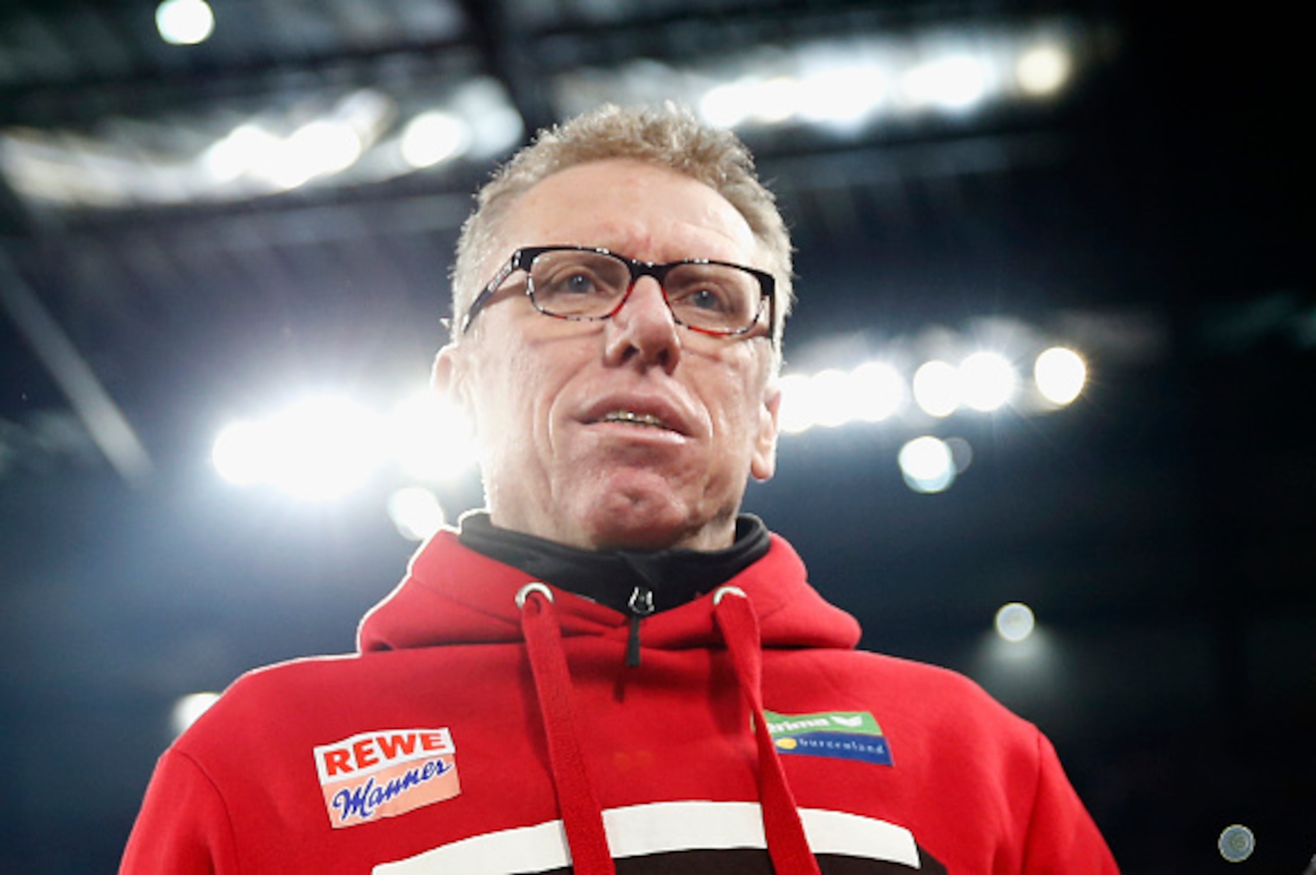 COLOGNE, GERMANY - FEBRUARY 26:  Head coach Peter Stoeger of 1. FC Koeln looks on prior to the Bundesliga match between 1. FC Koeln and Hertha BSC at RheinEnergieStadion on February 26, 2016 in Cologne, Germany.  (Photo by Boris Streubel/Getty Images)