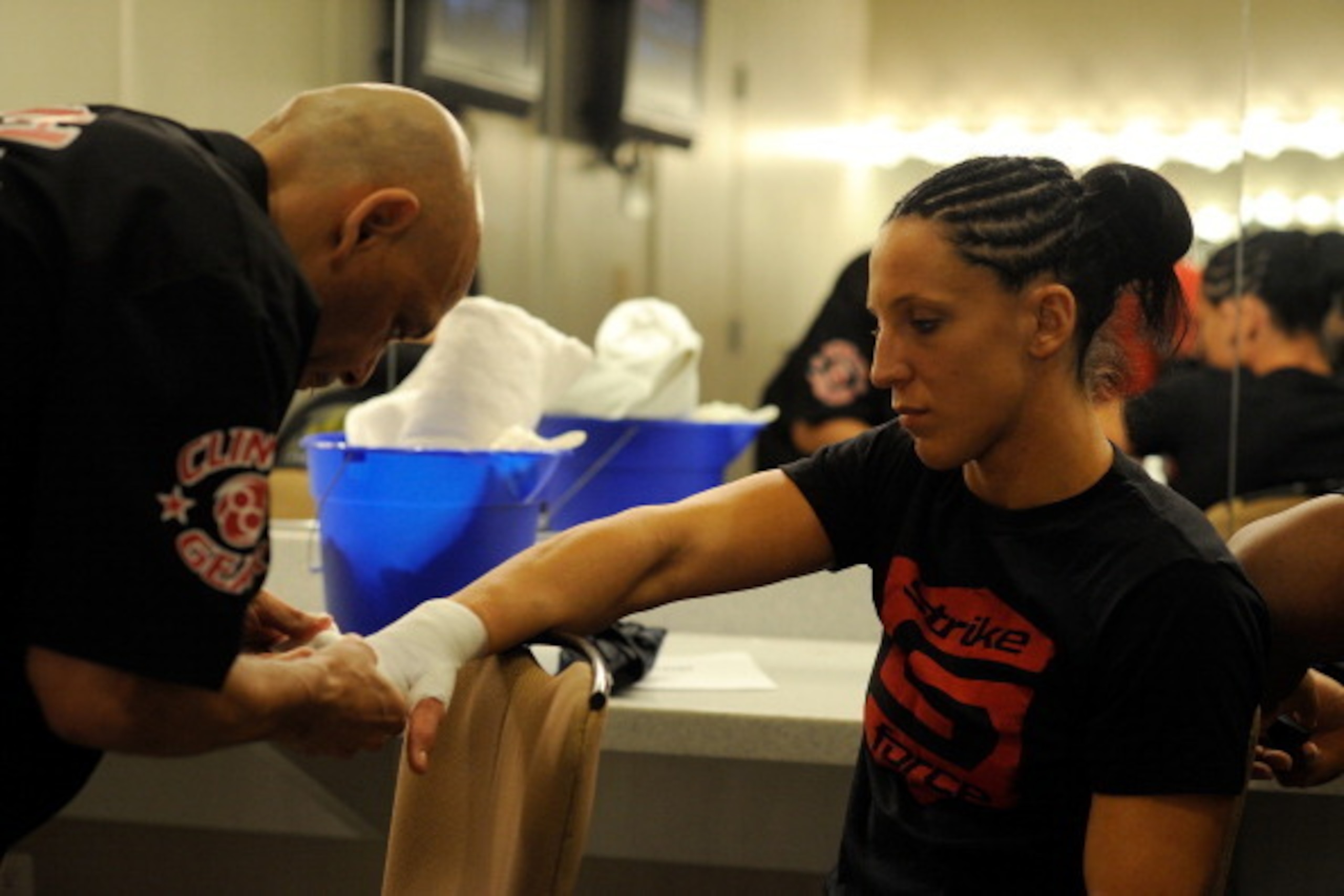 LAS VEGAS - NOVEMBER 18: Julia Budd has her hands taped before her fight against Ronda Rousey backstage at the Pearl at the Palms on November 18, 2011 in Las Vegas, Nevada. (Photo by Todd Lussier/Forza LLC/Forza LLC via Getty Images) LAS VEGAS - NOVEMBER 18: Julia Budd has her hands taped before her fight against Ronda Rousey backstage at the Pearl at the Palms on November 18, 2011 in Las Vegas, Nevada. (Photo by Todd Lussier/Forza LLC/Forza LLC via Getty Images)