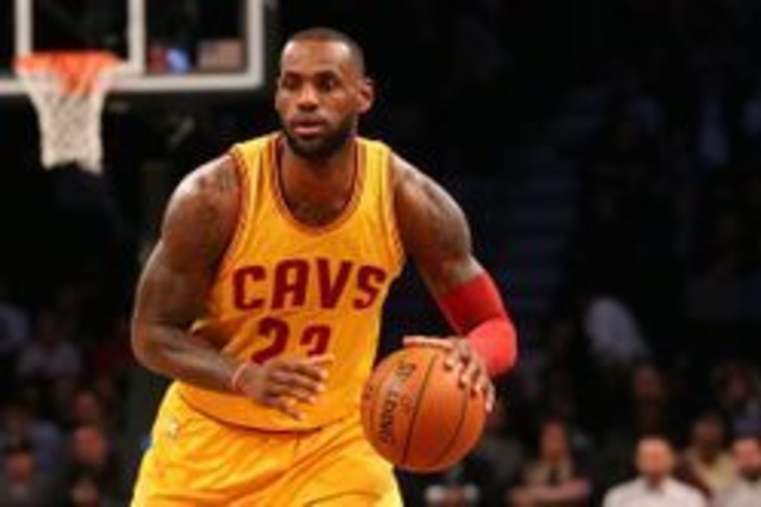 Mar 24, 2016; Brooklyn, NY, USA; Cleveland Cavaliers forward LeBron James (23) advances the ball during the first quarter against the Brooklyn Nets at Barclays Center. Mandatory Credit: Anthony Gruppuso-USA TODAY Sports
