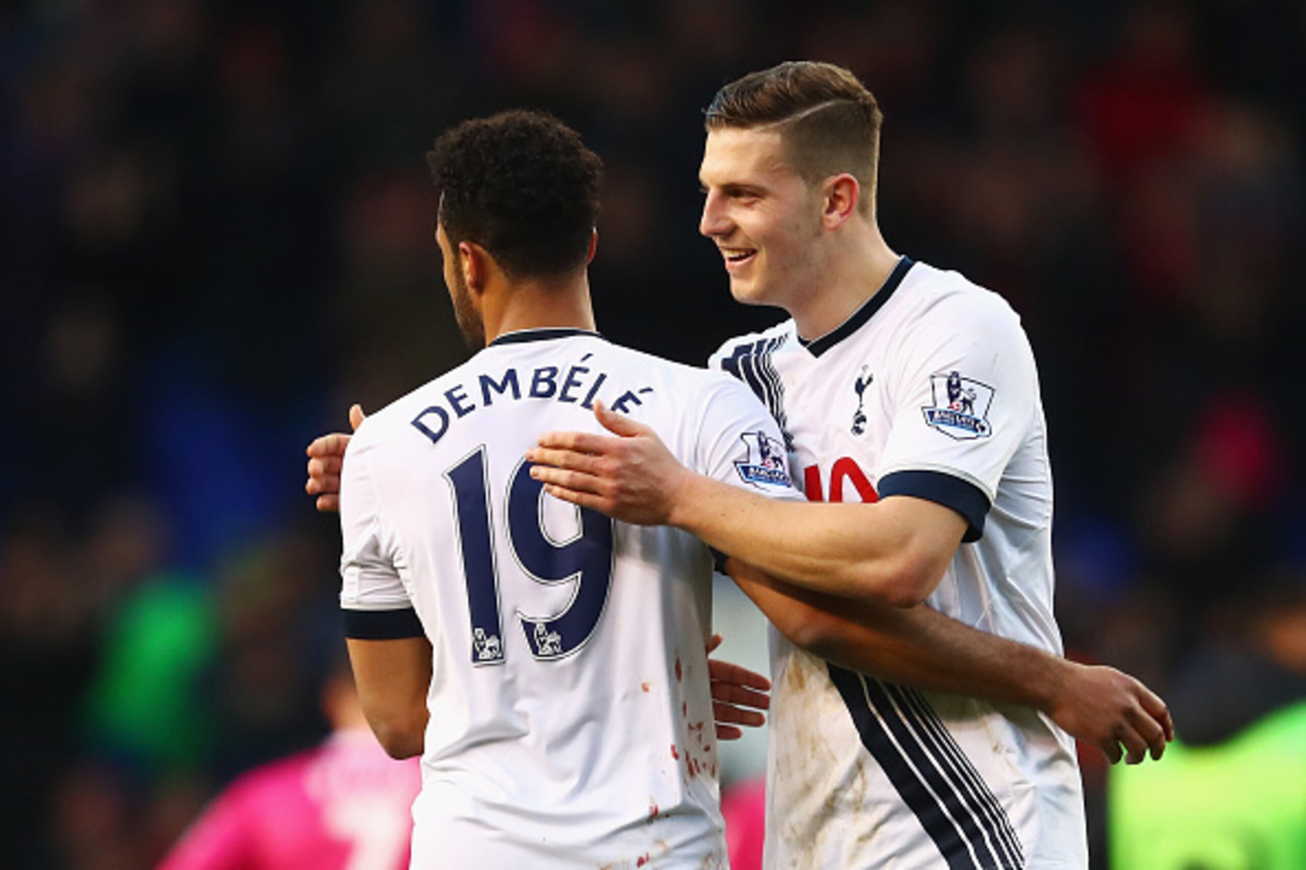 LONDON, ENGLAND - MARCH 20:  Mousa Dembele and Kevin Wimmer of Tottenham Hotspur celebrate victory after the Barclays Premier League match between Tottenham Hotspur and A.F.C. Bournemouth at White Hart Lane on March 20, 2016 in London, United Kingdom.  (P