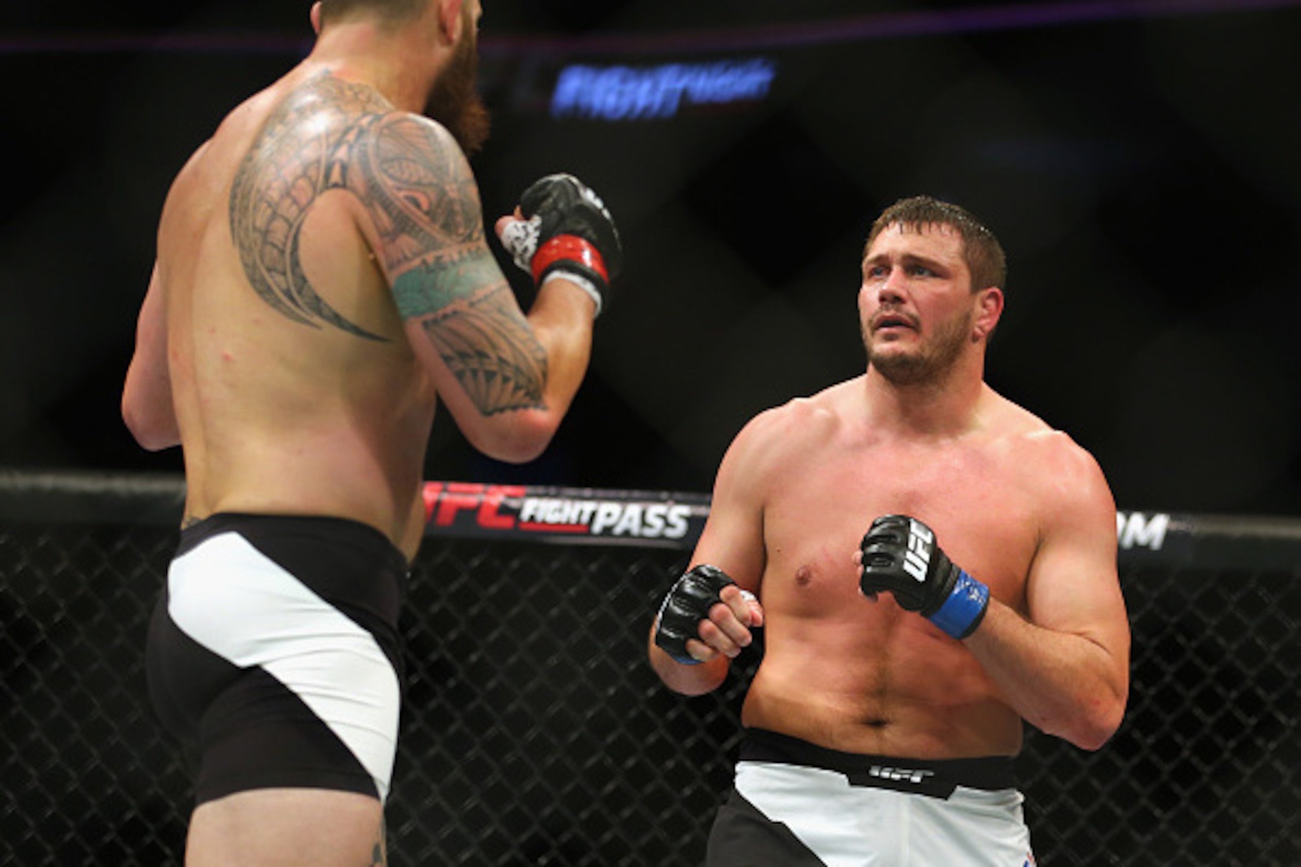 BOSTON, MA - JANUARY 17:  Matt Mitrione (R) faces Travis Browne in their heavyweight bout during UFC Fight Night 81 at TD Banknorth Garden on January 17, 2016 in Boston, Massachusetts.  (Photo by Maddie Meyer/Getty Images)