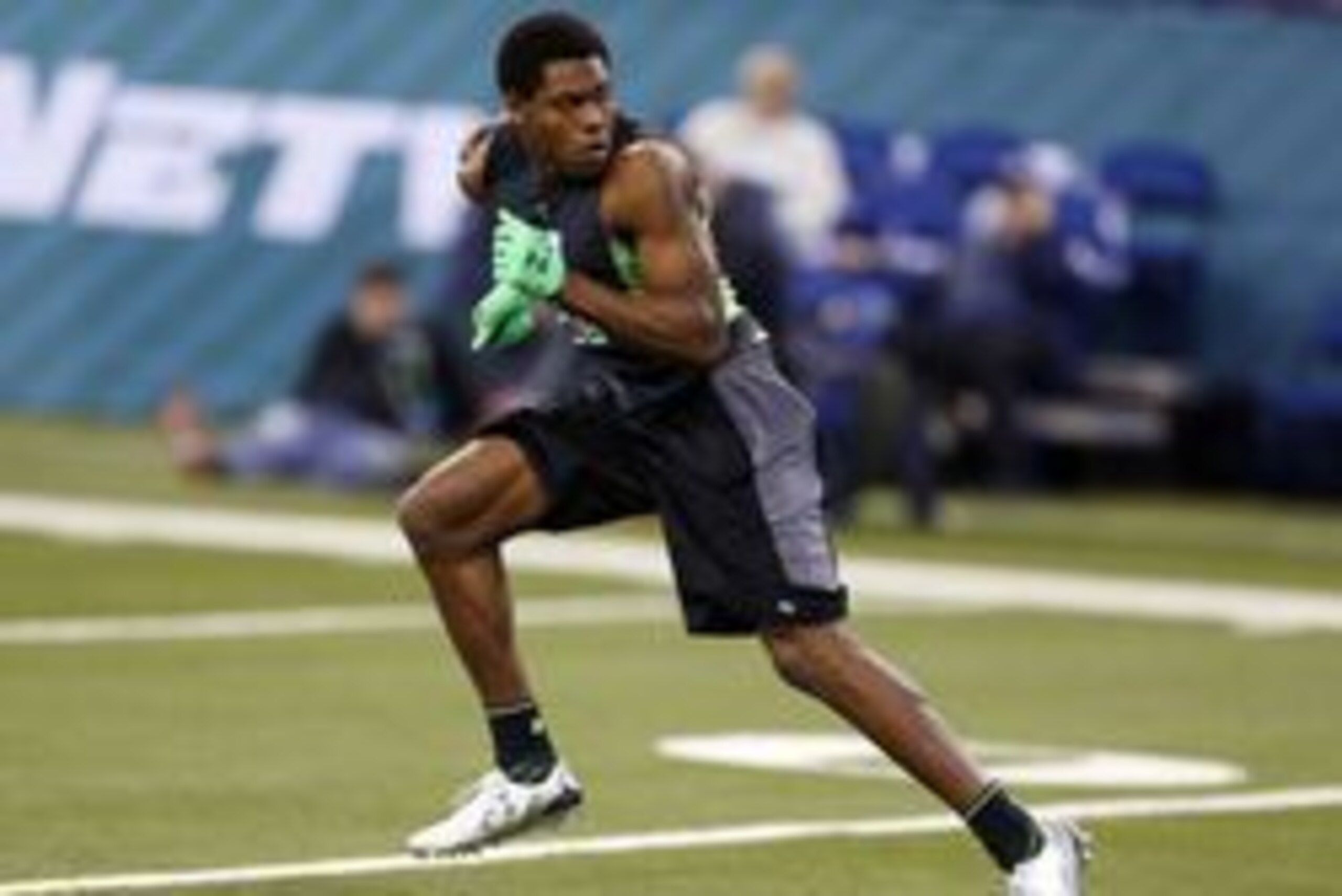 Feb 29, 2016; Indianapolis, IN, USA; Florida State Seminoles defensive back Jalen Ramsey goes through a workout drill during the 2016 NFL Scouting Combine at Lucas Oil Stadium. Mandatory Credit: Brian Spurlock-USA TODAY Sports