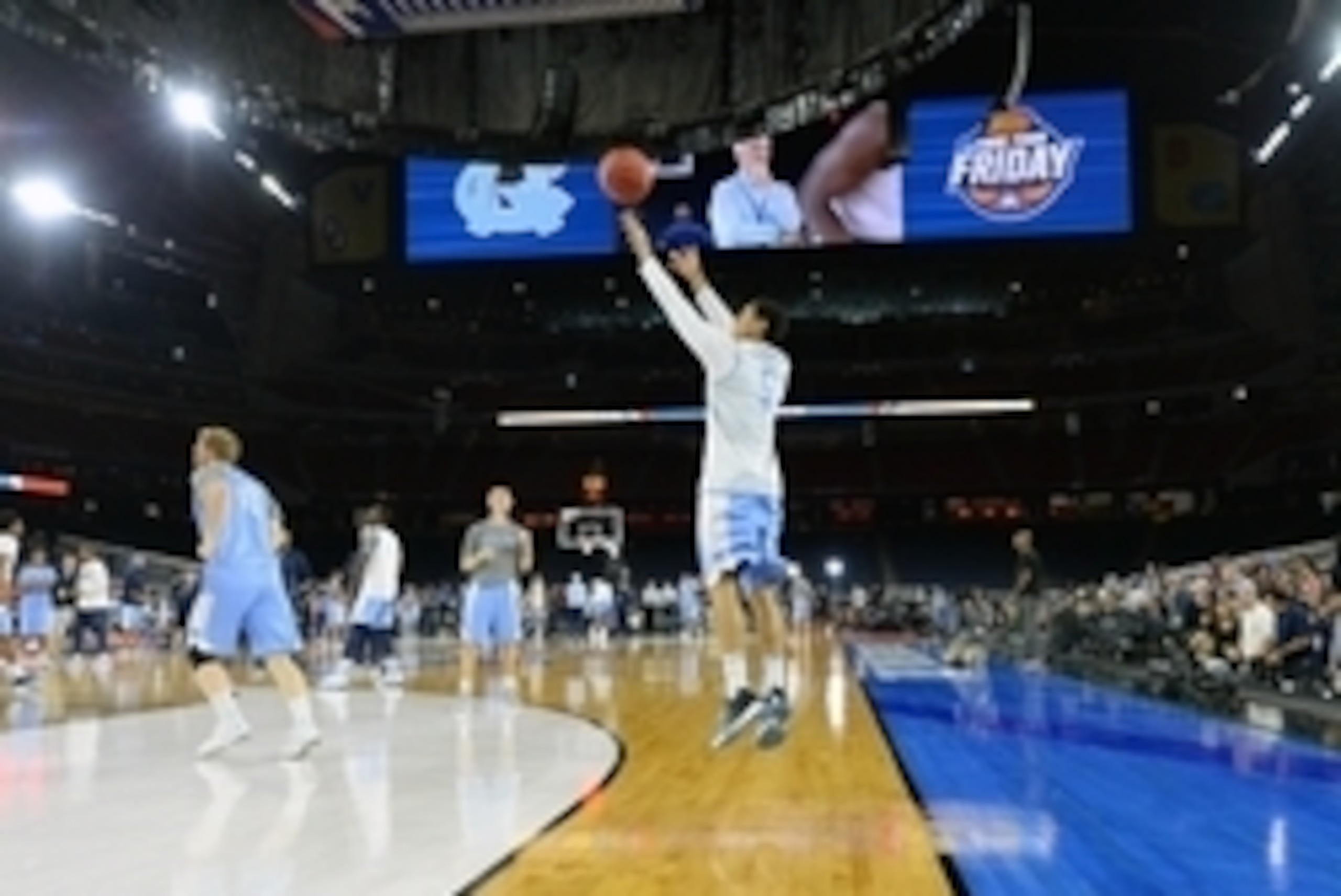 Apr 1, 2016; Houston , TX, USA; North Carolina Tar Heels guard Marcus Paige (5) shoots during practice day prior to the 2016 NCAA Men's Final Four at NRG Stadium. Mandatory Credit: Robert Deutsch-USA TODAY Sports