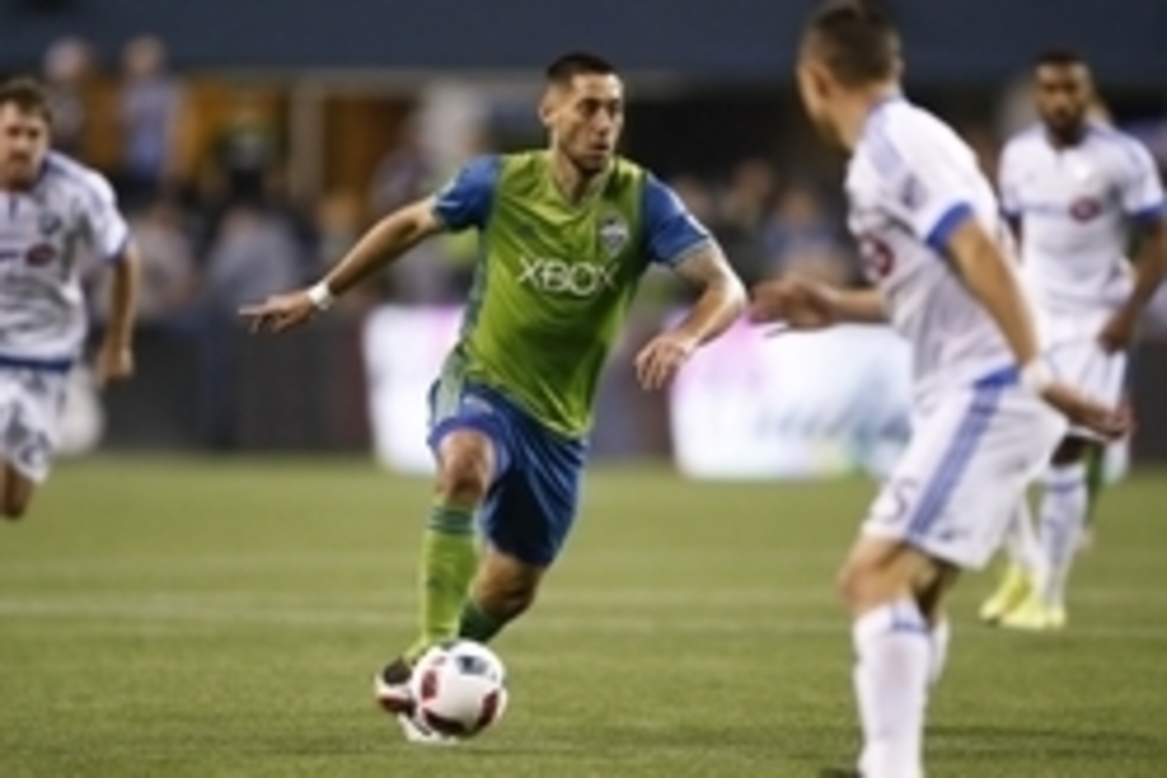 Apr 2, 2016; Seattle, WA, USA; Seattle Sounders FC forward Clint Dempsey (2) dribbles the ball against the Montreal Impact during the second half at CenturyLink Field. Seattle won 1-0. Mandatory Credit: Jennifer Buchanan-USA TODAY Sports