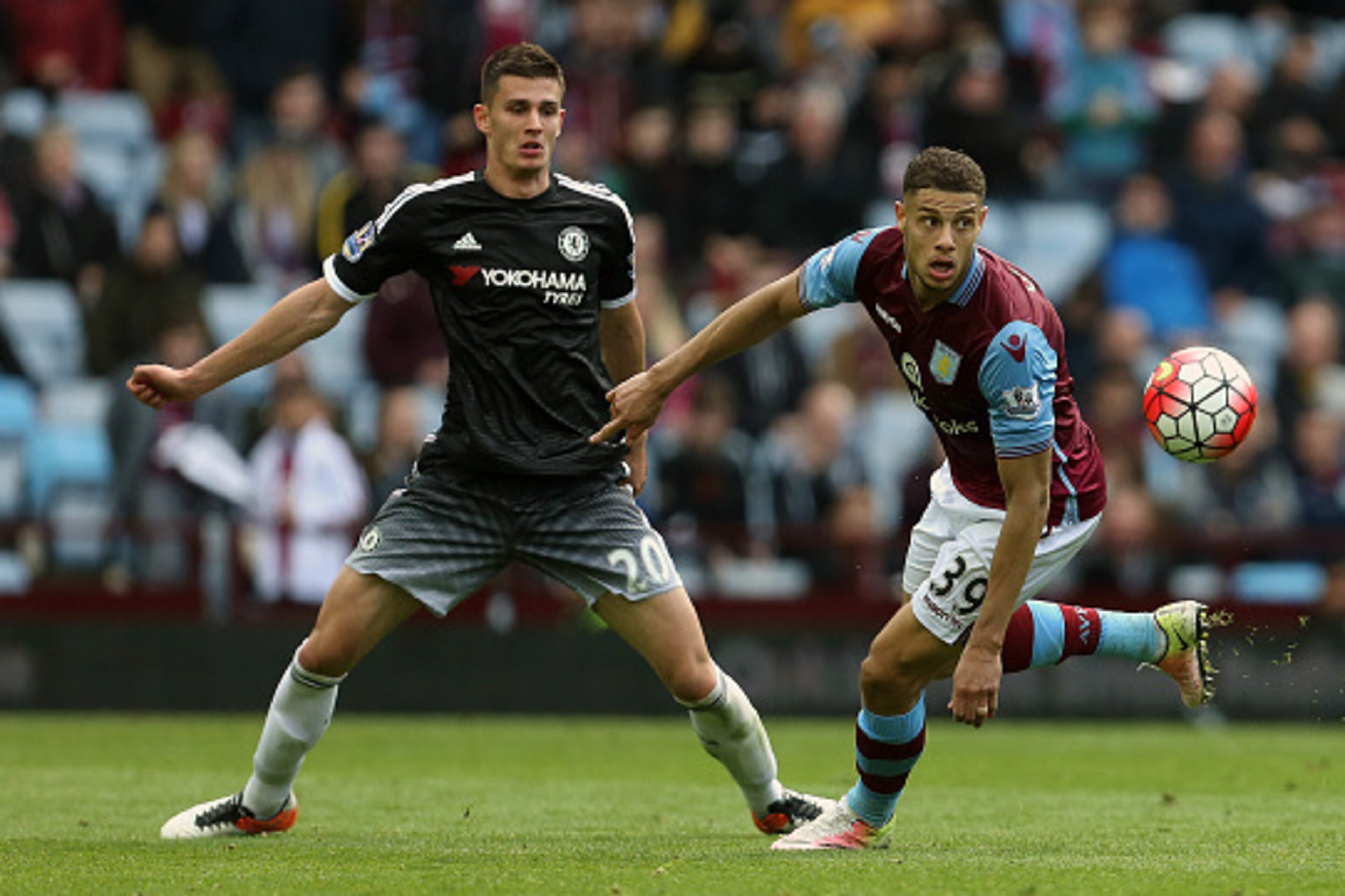 BIRMINGHAM, ENGLAND - APRIL 02: Matt Miazga of Chelsea and Rudy Gestede of Aston Villa during the Barclays Premier League match between Aston Villa and Chelsea at Villa Park on April 2, 2016 in Birmingham, England. (Photo by James Baylis - AMA/Getty Imag BIRMINGHAM, ENGLAND - APRIL 02: Matt Miazga of Chelsea and Rudy Gestede of Aston Villa during the Barclays Premier League match between Aston Villa and Chelsea at Villa Park on April 2, 2016 in Birmingham, England. (Photo by James Baylis - AMA/Getty Imag