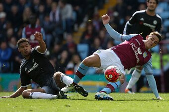 BIRMINGHAM, ENGLAND - APRIL 02: Ashley Westwood of Aston Villa and Ruben Loftus-Cheek of Chelsea during the Barclays Premier League match between Aston Villa and Chelsea at Villa Park on April 2, 2016 in Birmingham, England. (Photo by James Baylis - AMA/G