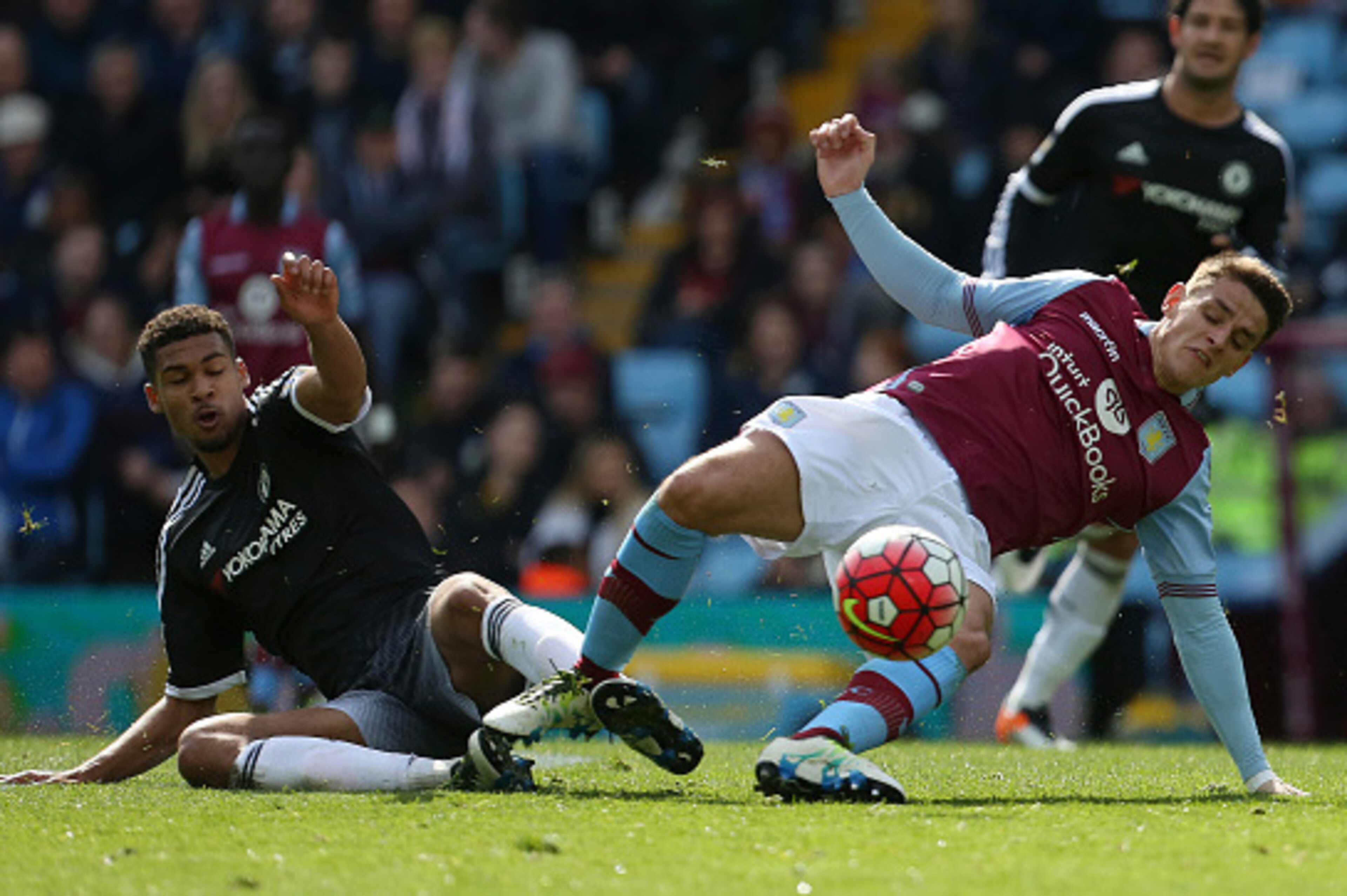 BIRMINGHAM, ENGLAND - APRIL 02: Ashley Westwood of Aston Villa and Ruben Loftus-Cheek of Chelsea during the Barclays Premier League match between Aston Villa and Chelsea at Villa Park on April 2, 2016 in Birmingham, England. (Photo by James Baylis - AMA/G BIRMINGHAM, ENGLAND - APRIL 02: Ashley Westwood of Aston Villa and Ruben Loftus-Cheek of Chelsea during the Barclays Premier League match between Aston Villa and Chelsea at Villa Park on April 2, 2016 in Birmingham, England. (Photo by James Baylis - AMA/G