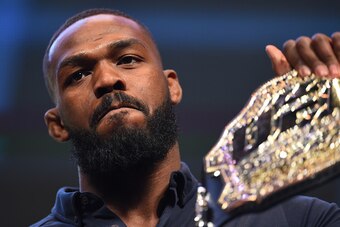 LAS VEGAS, NV - MARCH 04:  Former UFC light heavyweight champion Jon Jones interacts with media during the UFC Unstoppable launch press conference at the MGM Grand Garden Arena on March 4, 2016 in Las Vegas, Nevada. (Photo by Josh Hedges/Zuffa LLC/Zuffa L