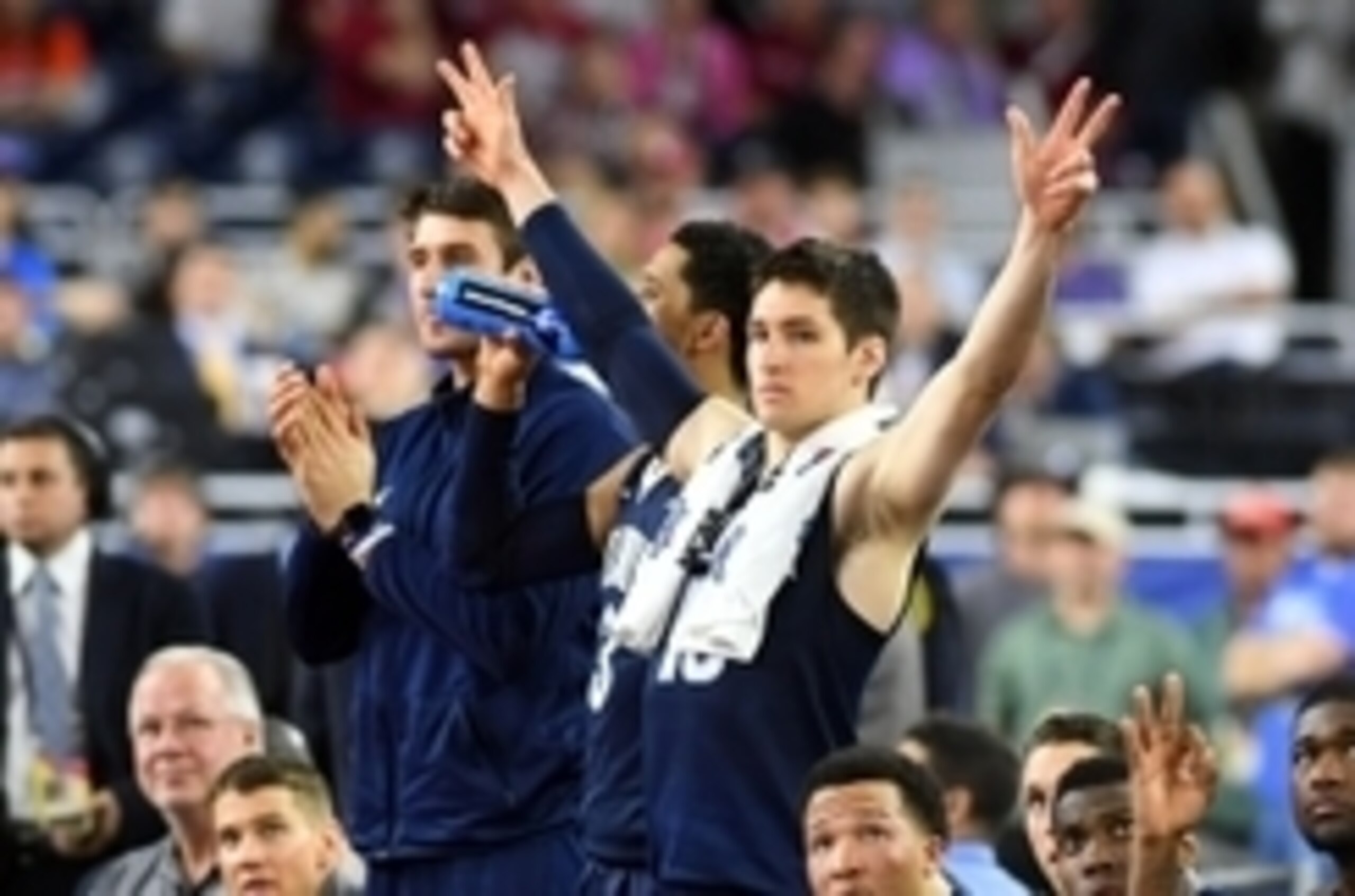 Apr 2, 2016; Houston, TX, USA; Villanova Wildcats guard Ryan Arcidiacono (15) reacts during the second half against the Oklahoma Sooners in the 2016 NCAA Men's Division I Championship semi-final game at NRG Stadium. Mandatory Credit: Bob Donnan-USA TODAY 
