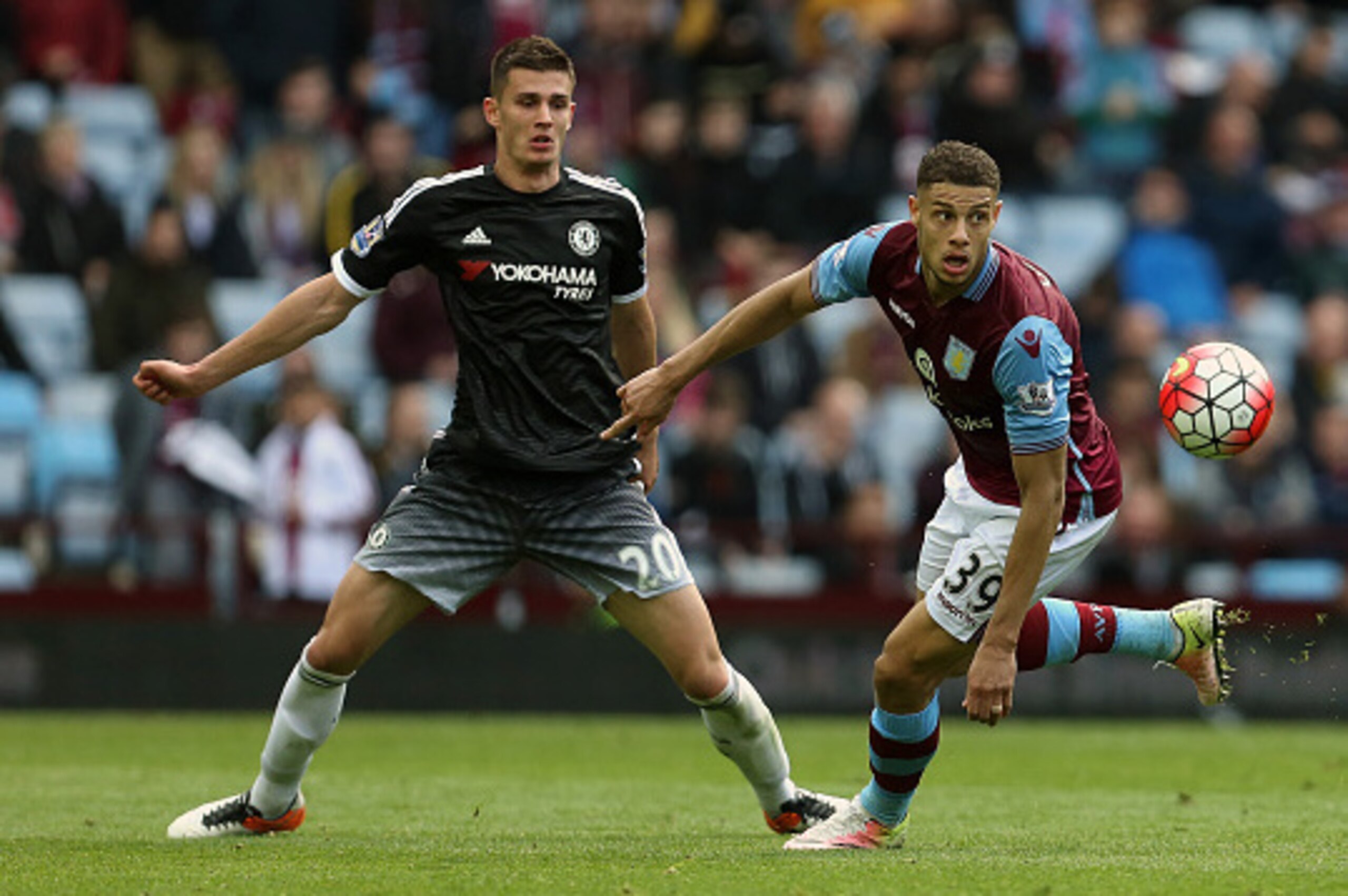 BIRMINGHAM, ENGLAND - APRIL 02:  Matt Miazga of Chelsea and Rudy Gestede of Aston Villa during the Barclays Premier League match between Aston Villa and Chelsea at Villa Park on April 2, 2016 in Birmingham, England. (Photo by James Baylis - AMA/Getty Imag