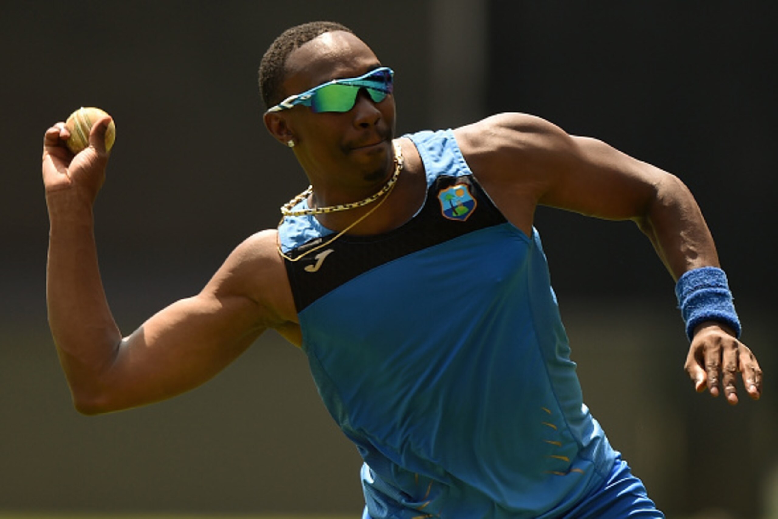 West Indies cricketer Dwayne Bravo throws a ball during the training session at the Wankhede Cricket Stadium in Mumbai on March 30, 2016.
West Indies plays their World T20 cricket tournament semi-final match against India on March 31 in Mumbai. / AFP / PU West Indies cricketer Dwayne Bravo throws a ball during the training session at the Wankhede Cricket Stadium in Mumbai on March 30, 2016.
West Indies plays their World T20 cricket tournament semi-final match against India on March 31 in Mumbai. / AFP / PU