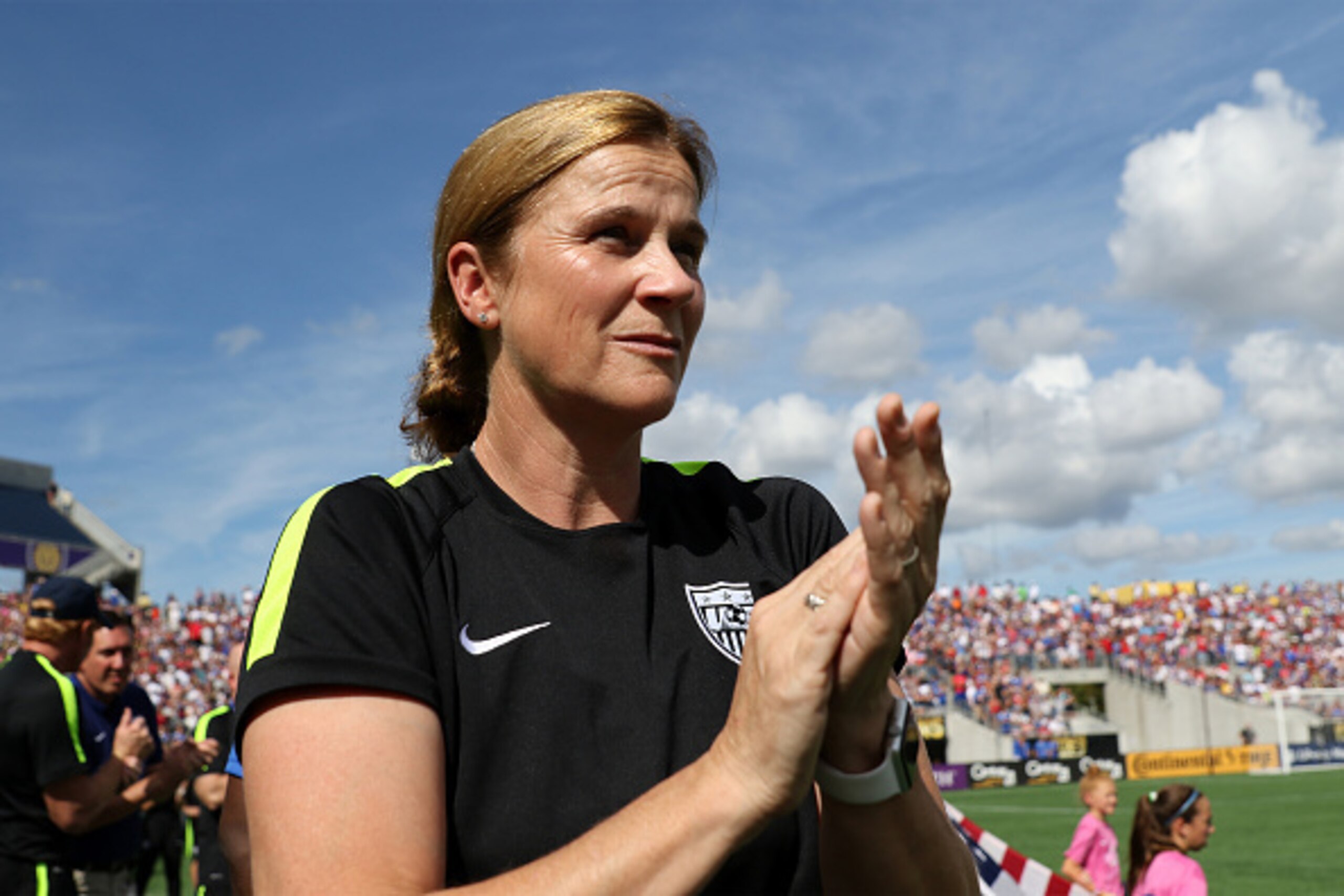 ORLANDO, FL - OCTOBER 25: Head coach Jill Ellis of the USWNT is seen during a women's international friendly soccer match between Brazil and the United States at the Orlando Citrus Bowl on October 25, 2015 in Orlando, Florida. (Photo by Alex Menendez/Gett