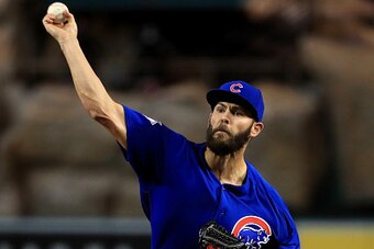 ANAHEIM, CALIFORNIA - APRIL 04:  Jake Arrieta #49 of the Chicago Cubs throws a pitch in the second inning during their Opening Day game against the Los Angeles Angels  at Angel Stadium of Anaheim on April 4, 2016 in Anaheim, California.  (Photo by Sean M.