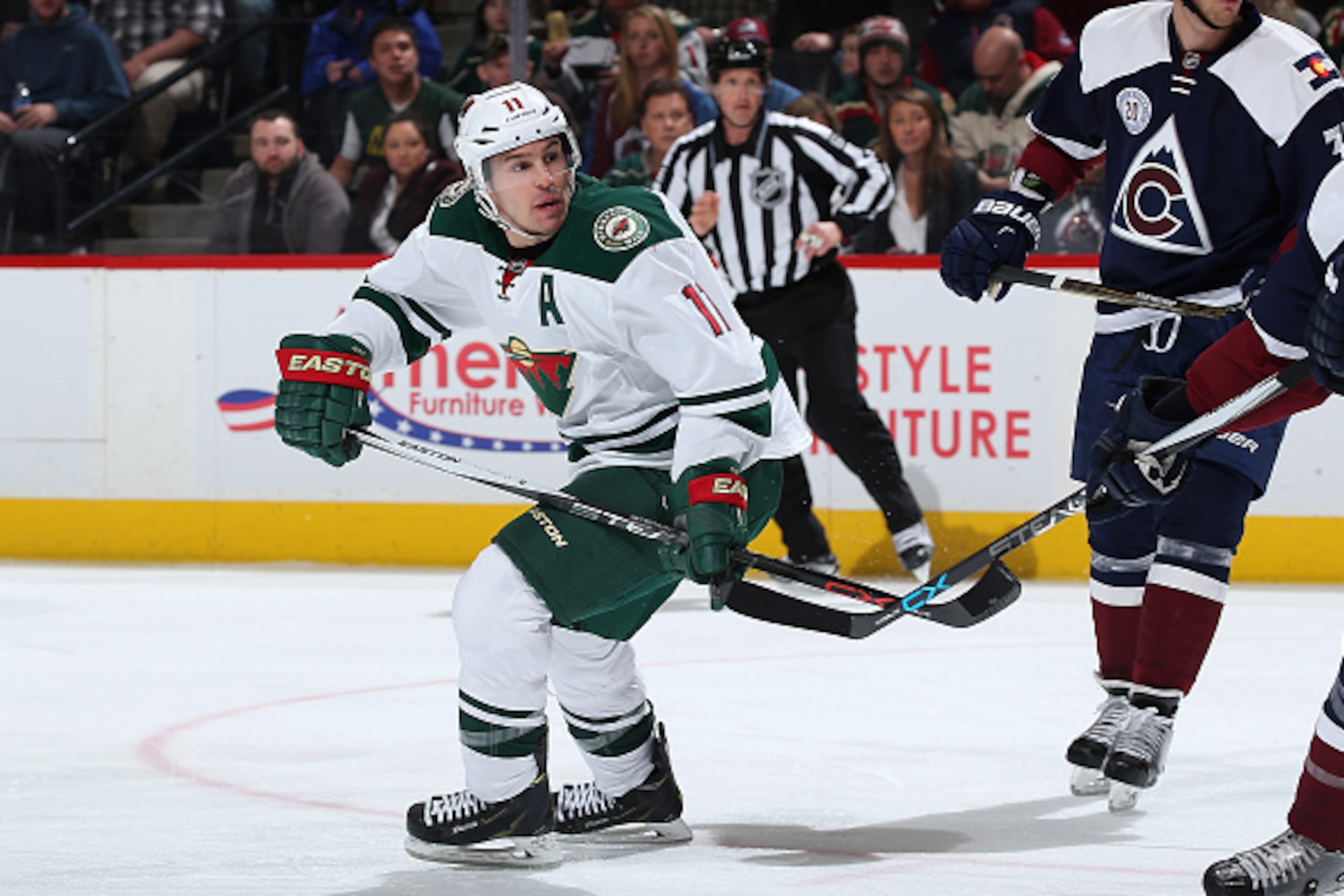 DENVER, CO - MARCH 26:  Zach Parise #11 of the Minnesota Wild skates against the Colorado Avalanche at Pepsi Center on March 26, 2016 in Denver, Colorado. The Wild defeated the Avalanche 4-0.  (Photo by Doug Pensinger/Getty Images)