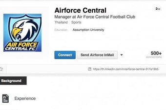 Fake LinkedIn profile, with misspelled team name, for the Thai side Air Force Central.