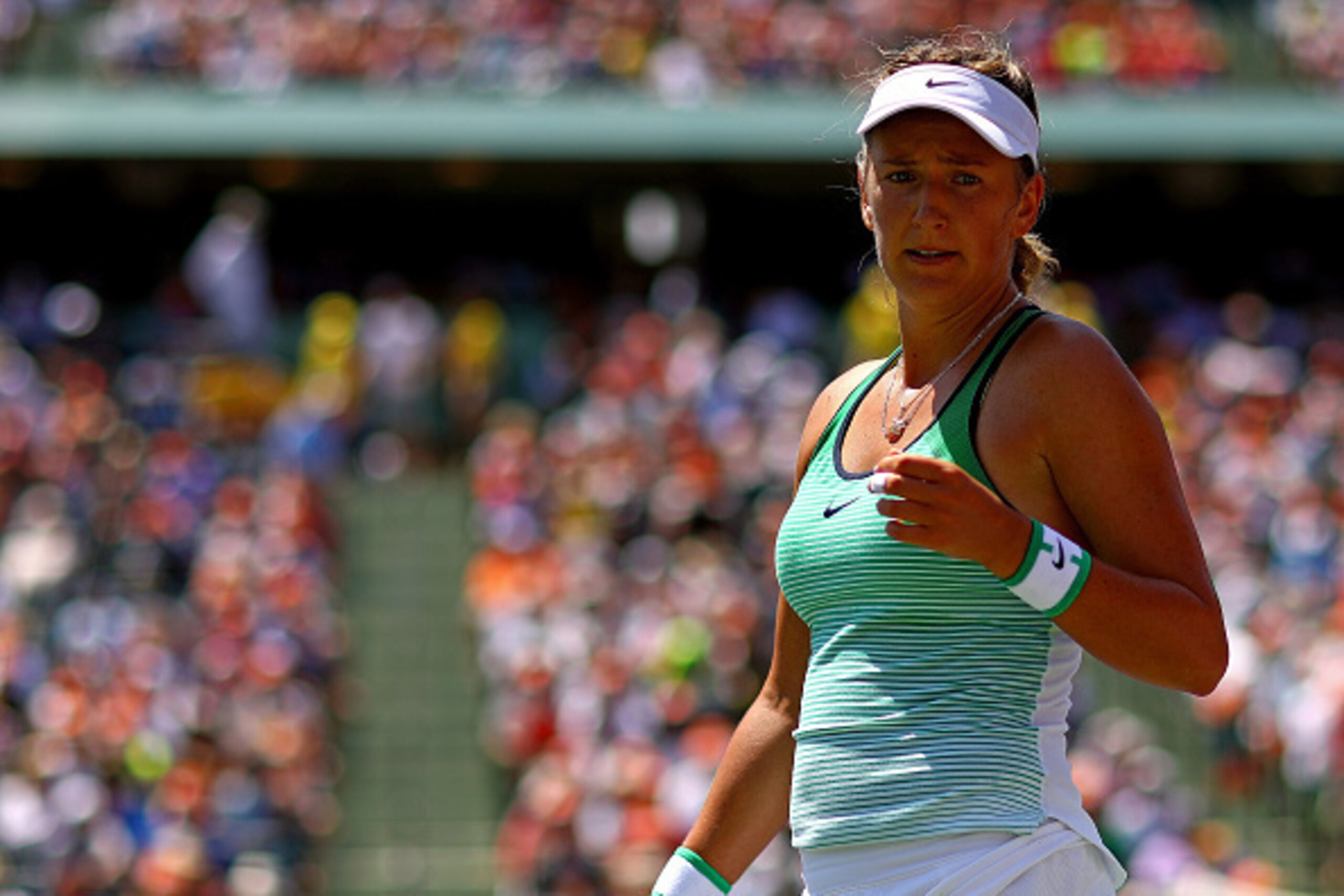 KEY BISCAYNE, FL - APRIL 02:  Victoria Azarenka of Belarus looks on during the Women's Final against Svetlana Kuznetsova of Russia  during Day 13 of the Miami Open presented by Itau at Crandon Park Tennis Center on April 2, 2016 in Key Biscayne, Florida. 